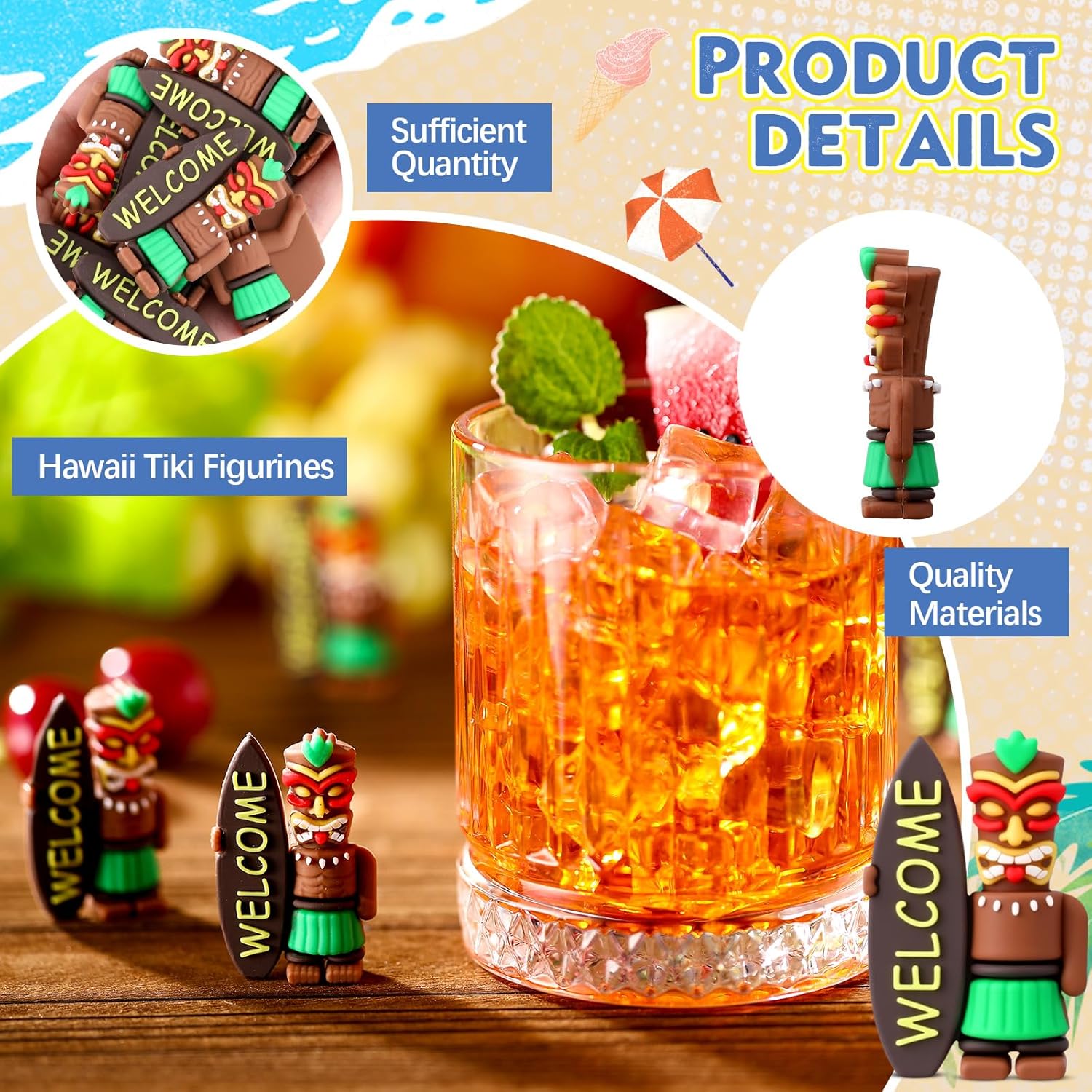 Thyle 50 Pcs Mini Tiki Figures for Party Decorations