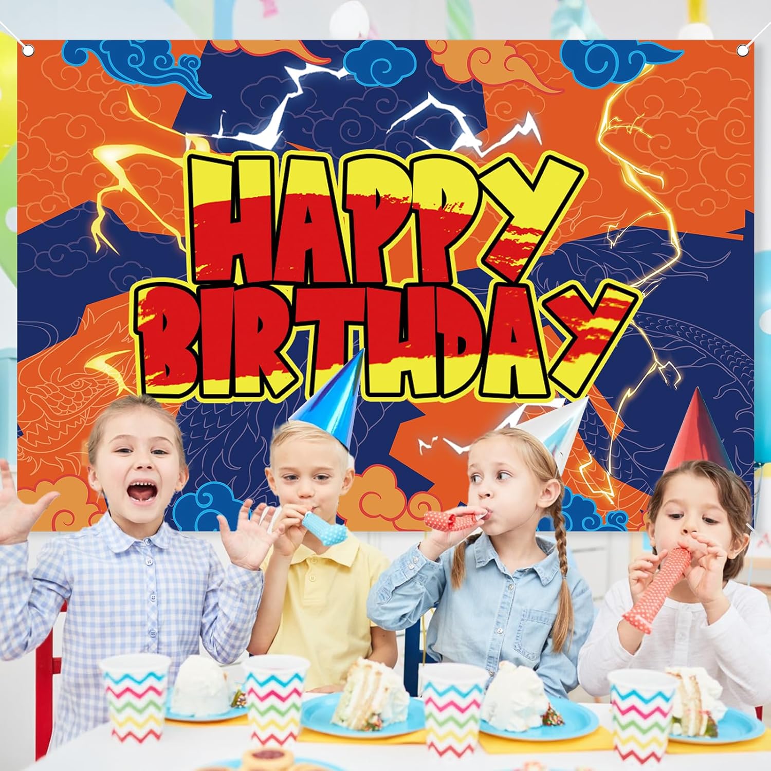 Anime Yellow Birthday Party Backdrop 7x5ft