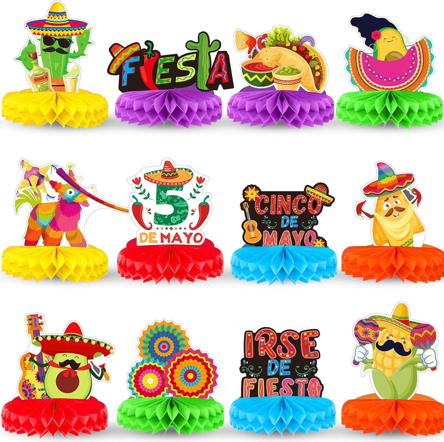 Qilery 12 Pcs Honeycomb Table Centerpiece Mexican Fiesta Decor