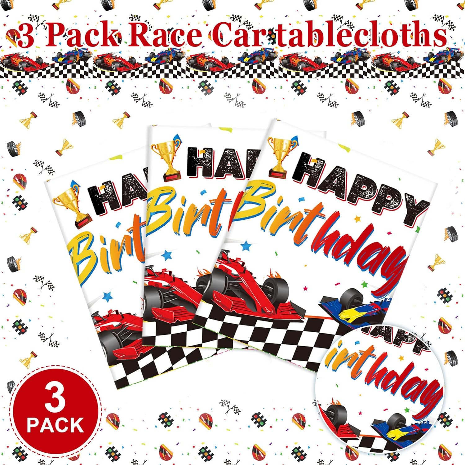 Tudomro 3Pcs Racing Car Tablecloth for Birthday Parties