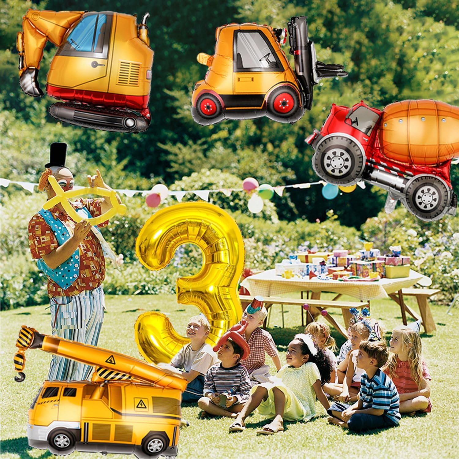 Construction Birthday Balloons 3 Year Old 40Inch Gold