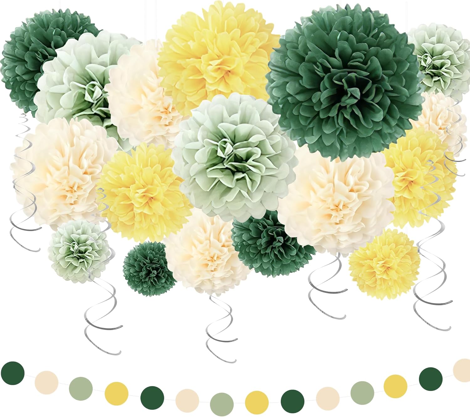 Sage Green Tissue Paper Pom Poms 23 Pcs Decorations