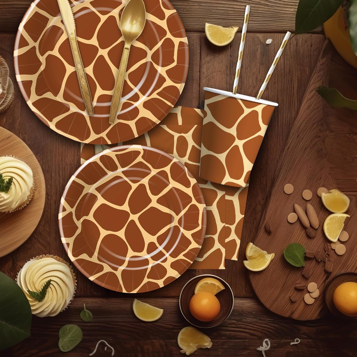 Giraffe Print Party Tableware Set for 24 Guests