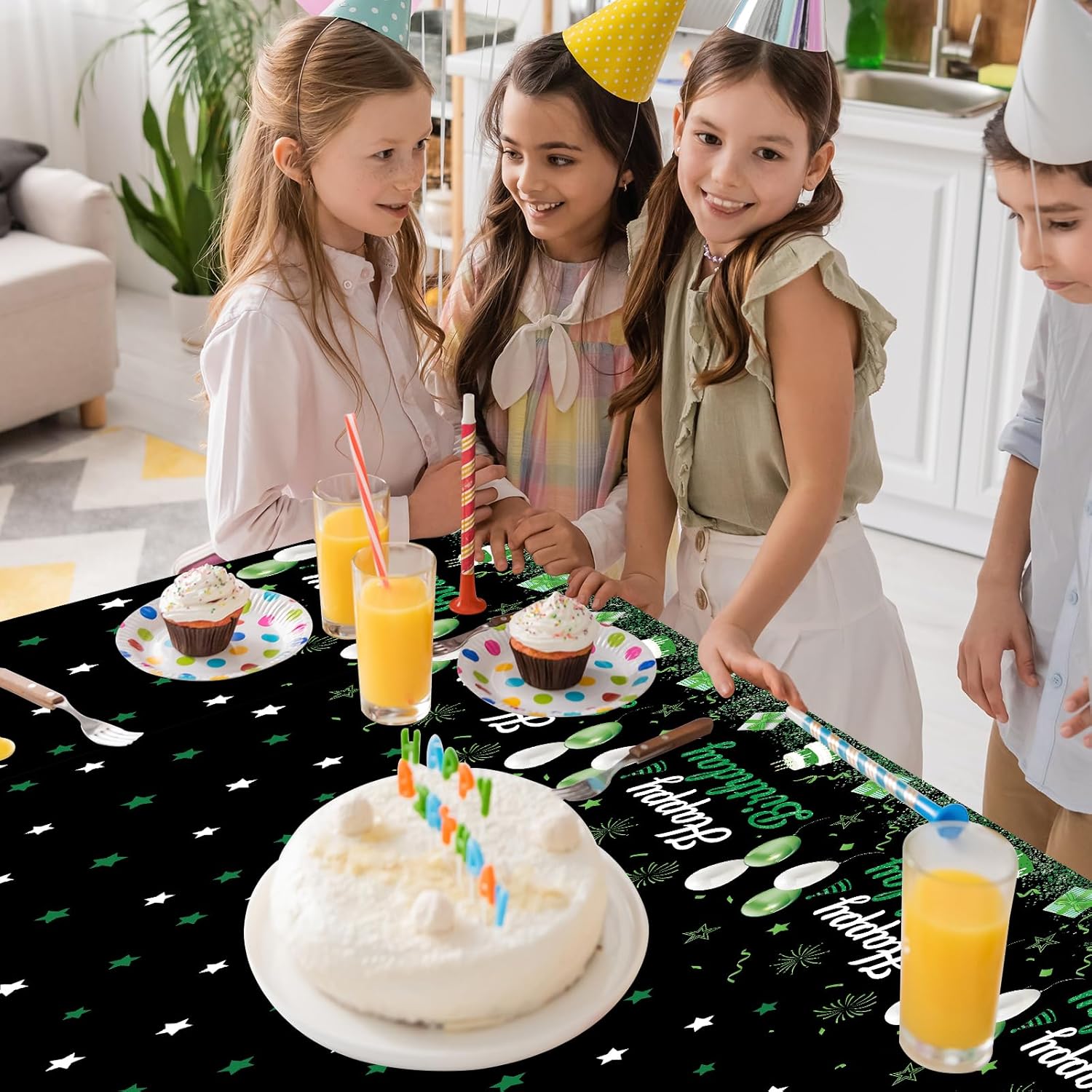 Happy Birthday Plastic Tablecloth 108X54 Green Decor Cover