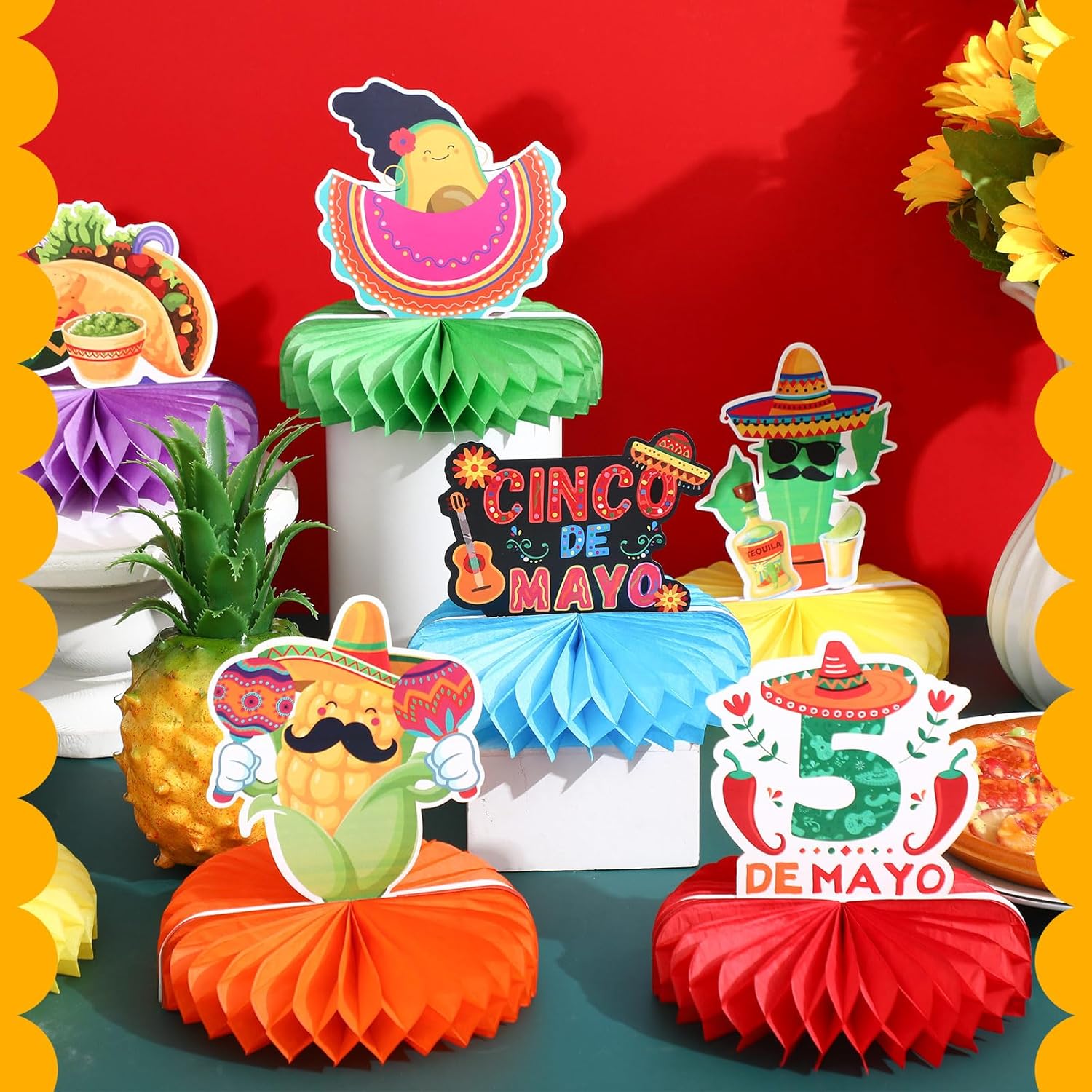 Qilery 12 Pcs Honeycomb Table Centerpiece Mexican Fiesta Decor