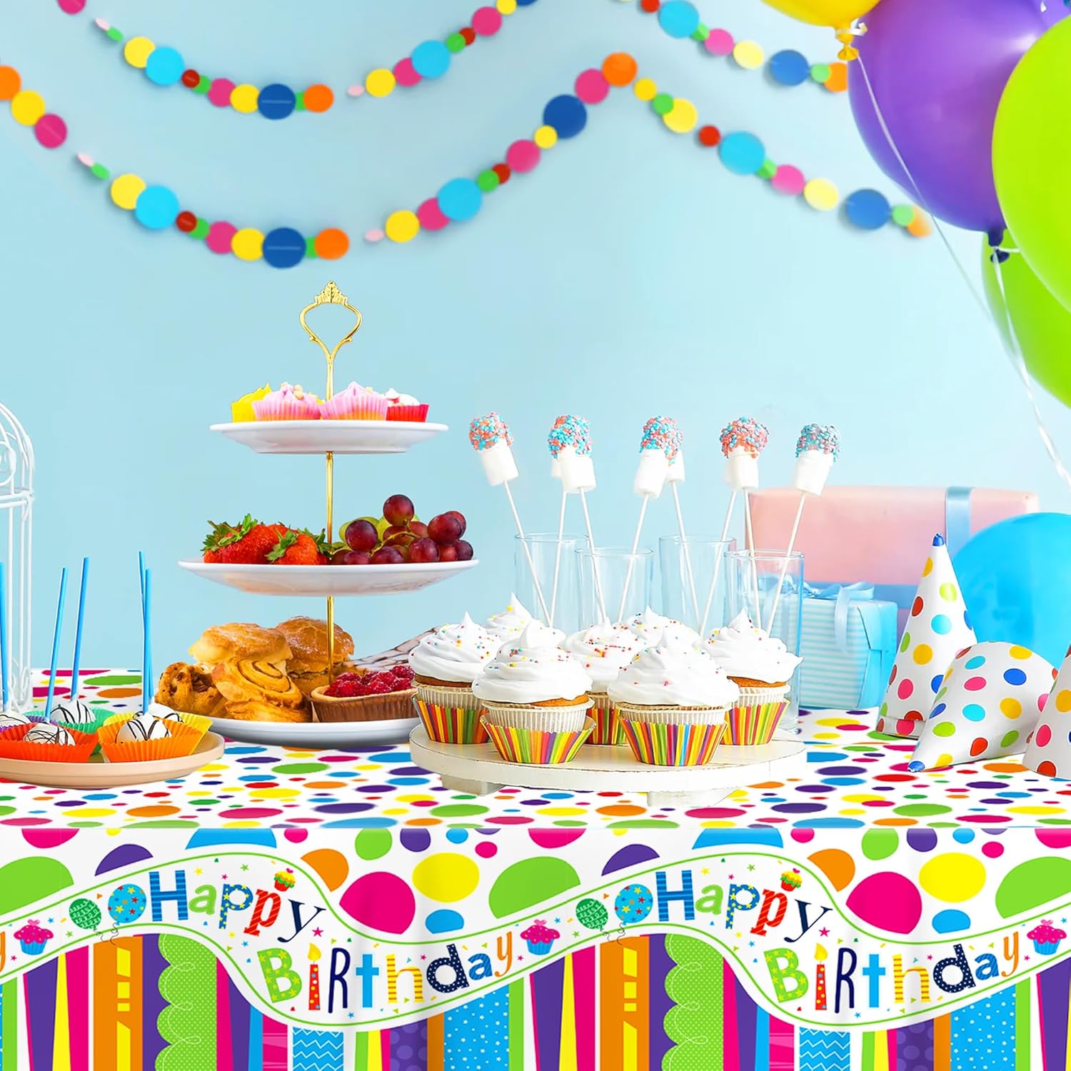 Adirasenotek 3Pcs Birthday Tablecloth Decorations