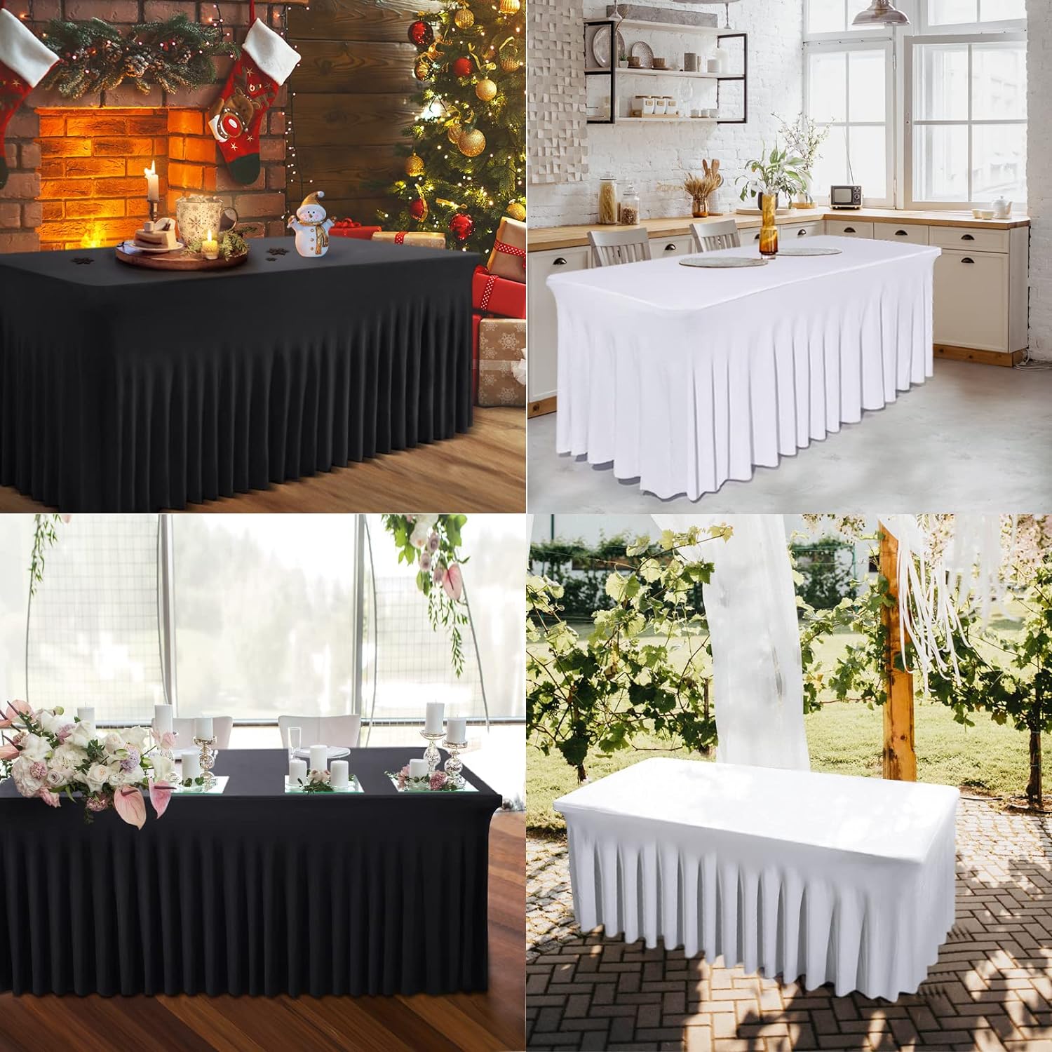 White Table Skirts for 6ft Rectangle Tables 2 Pack