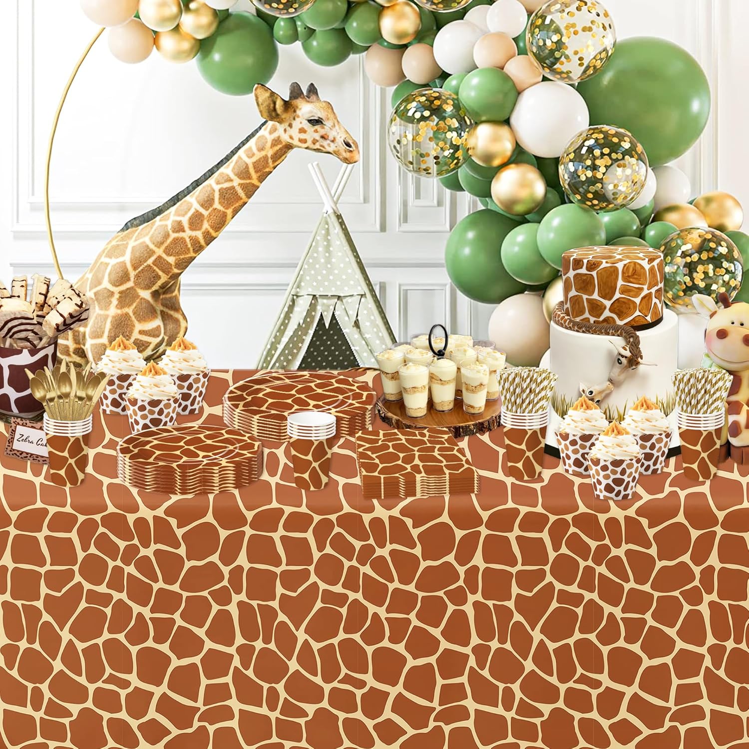 Giraffe Print Party Tableware Set for 24 Guests