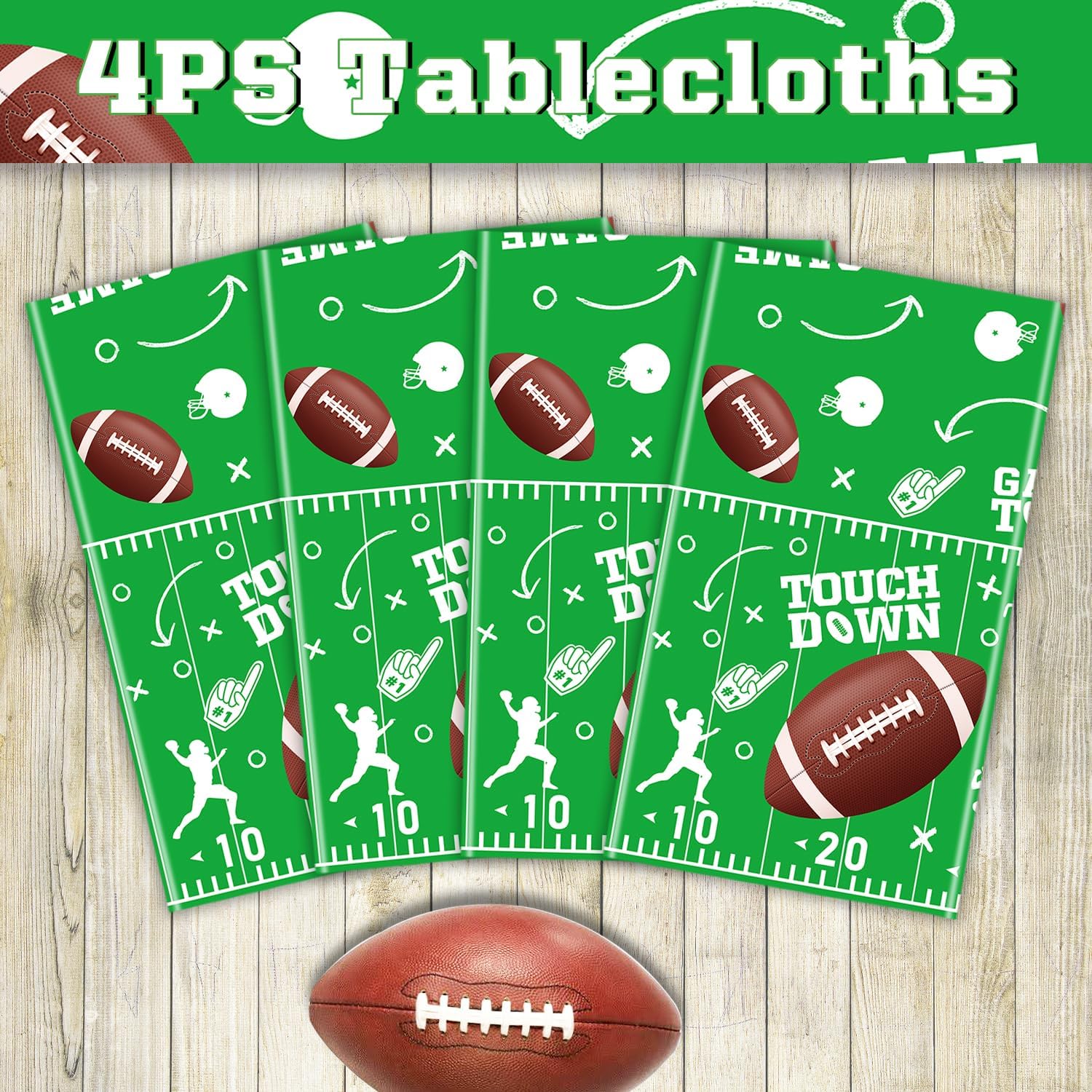 4 Pack Football Themed Tablecloths 51x86 Inch