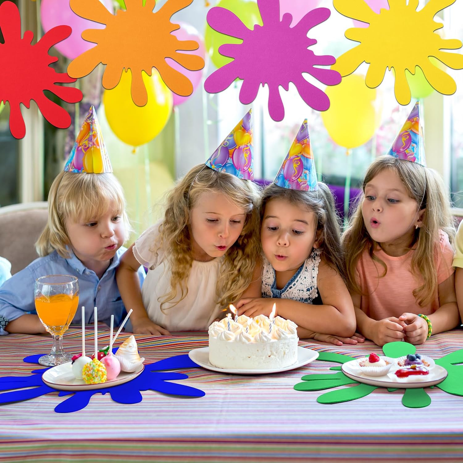 Tegeme 12 Pcs Rainbow Paint Splatter Felt Mats
