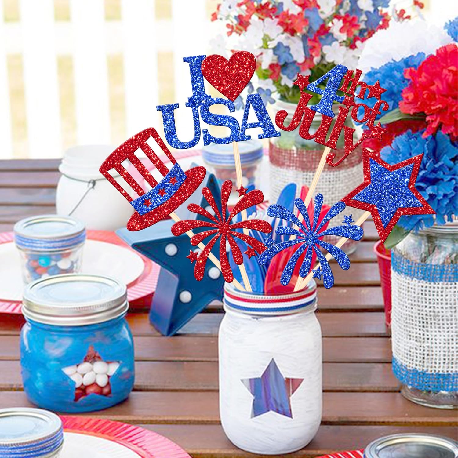 12 PCS 4th of July Double Sided Firework Centerpiece Sticks