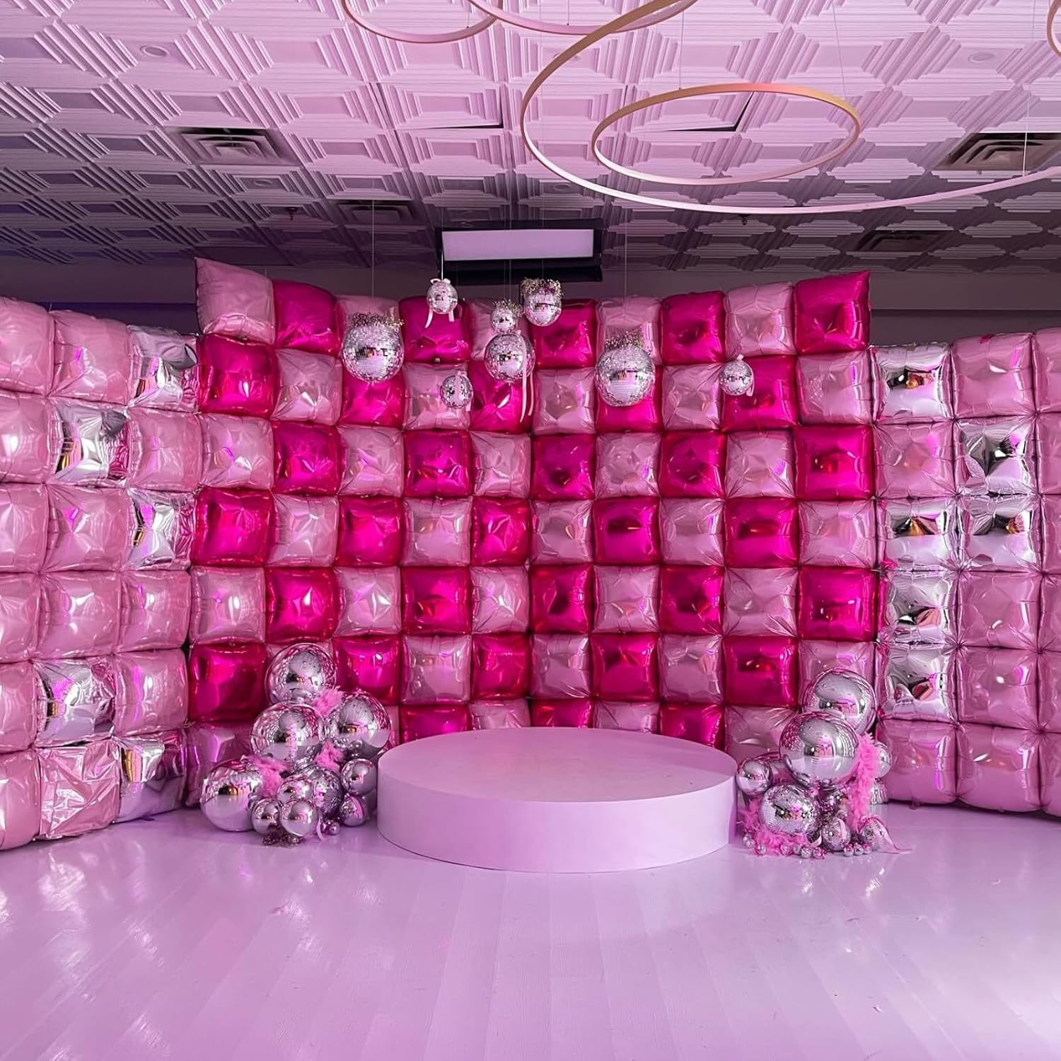 Hot Pink and Rose Double Sided Square Foil Balloons Wall