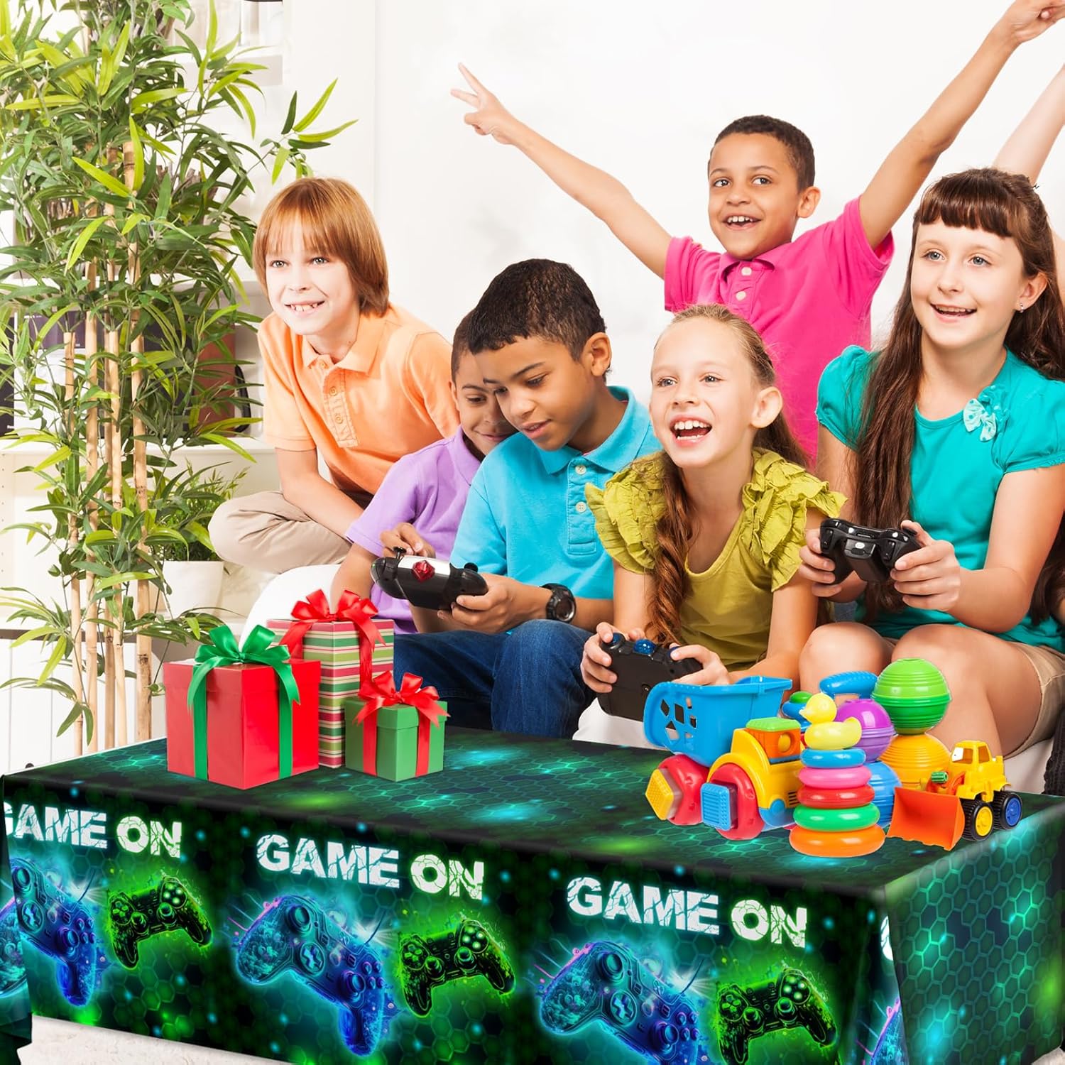 3 Pieces Gamer Party Tablecloths - 71 x 43 Disposable Gaming Table Cover