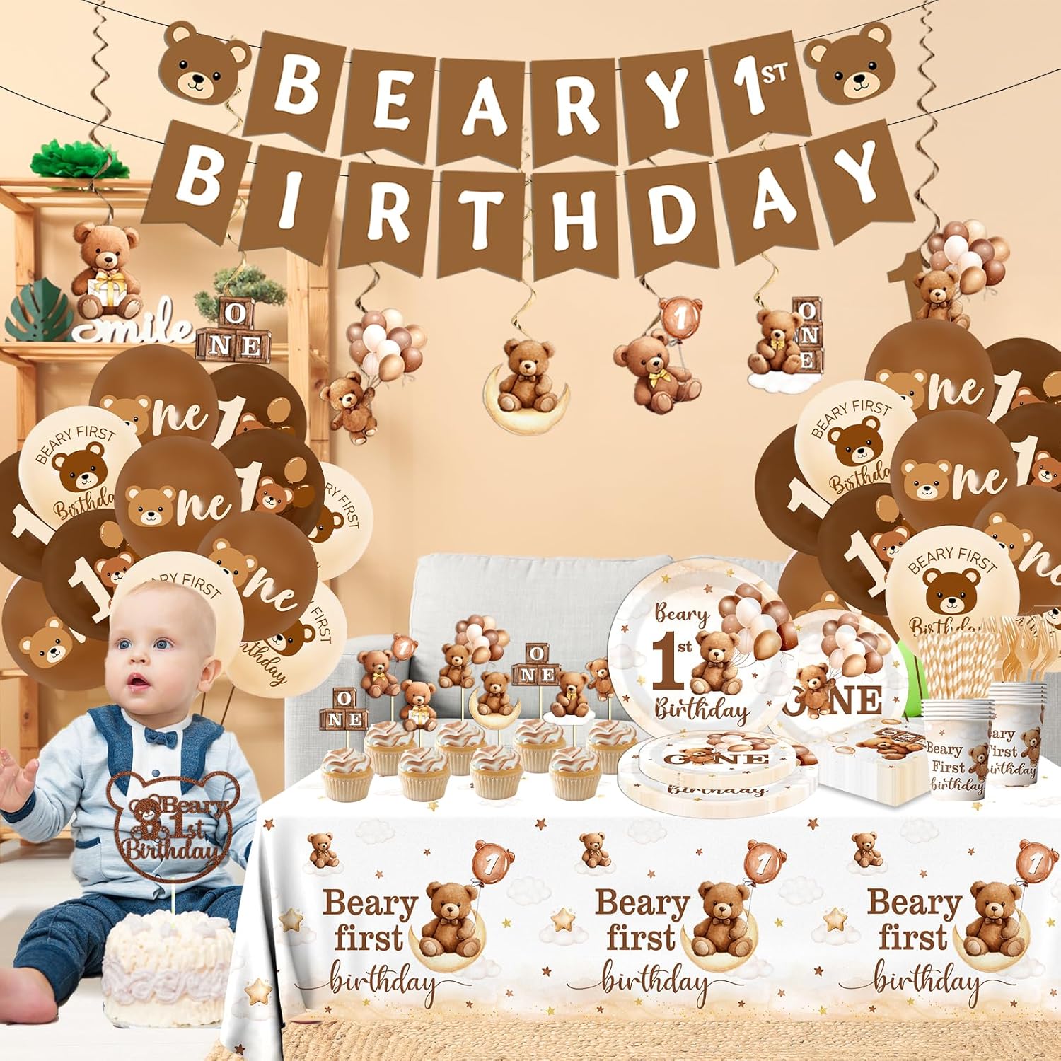 189Pcs Beary First Birthday Party Decorations Set