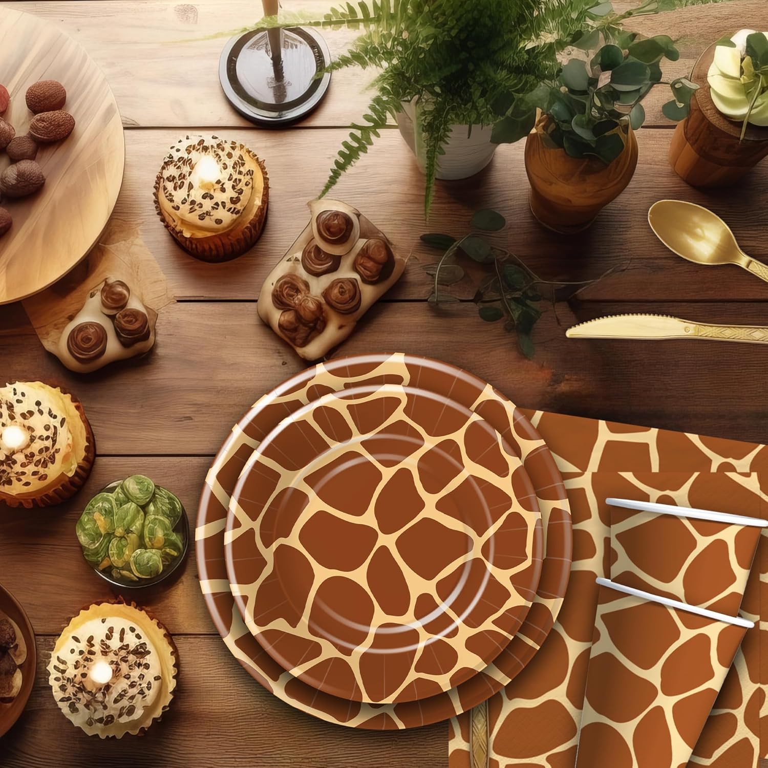 Giraffe Print Party Tableware Set for 24 Guests