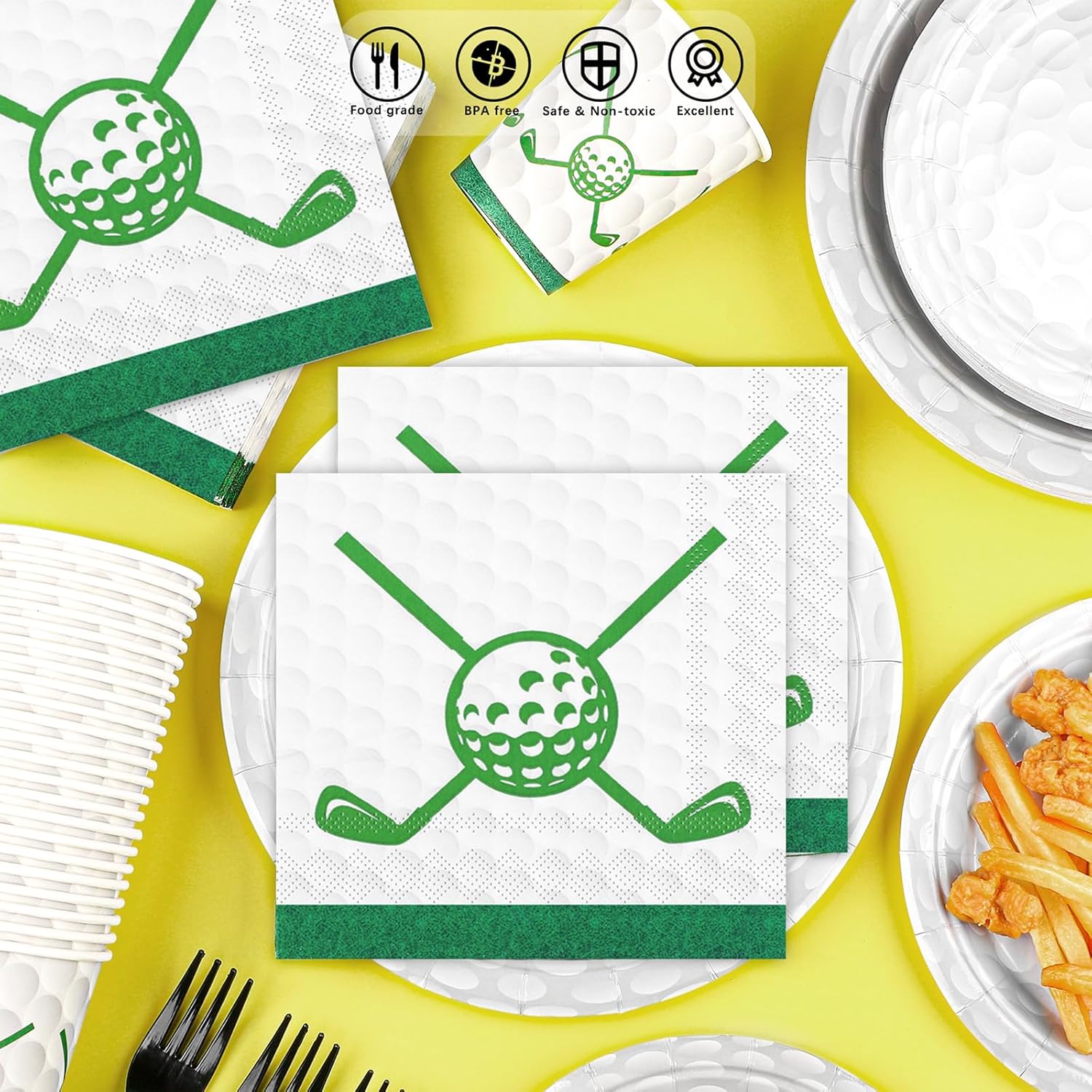 Durony 144 Piece Golf Party Set Plates Cups Napkins