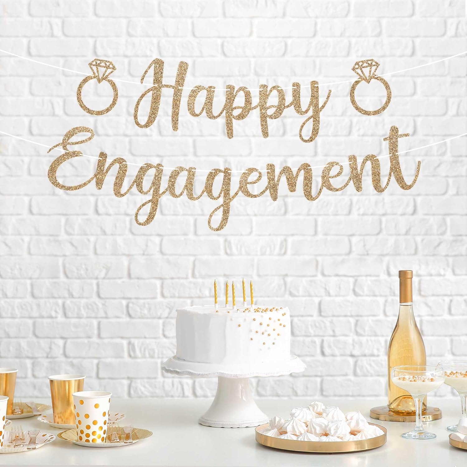 Pre-Strung Gold Glitter Engagement Banner - No DIY