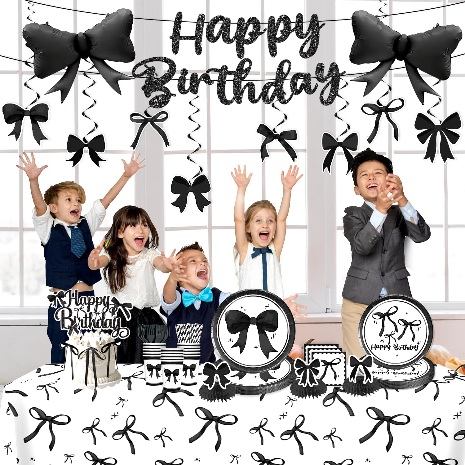 Black Bow Birthday Decorations Set