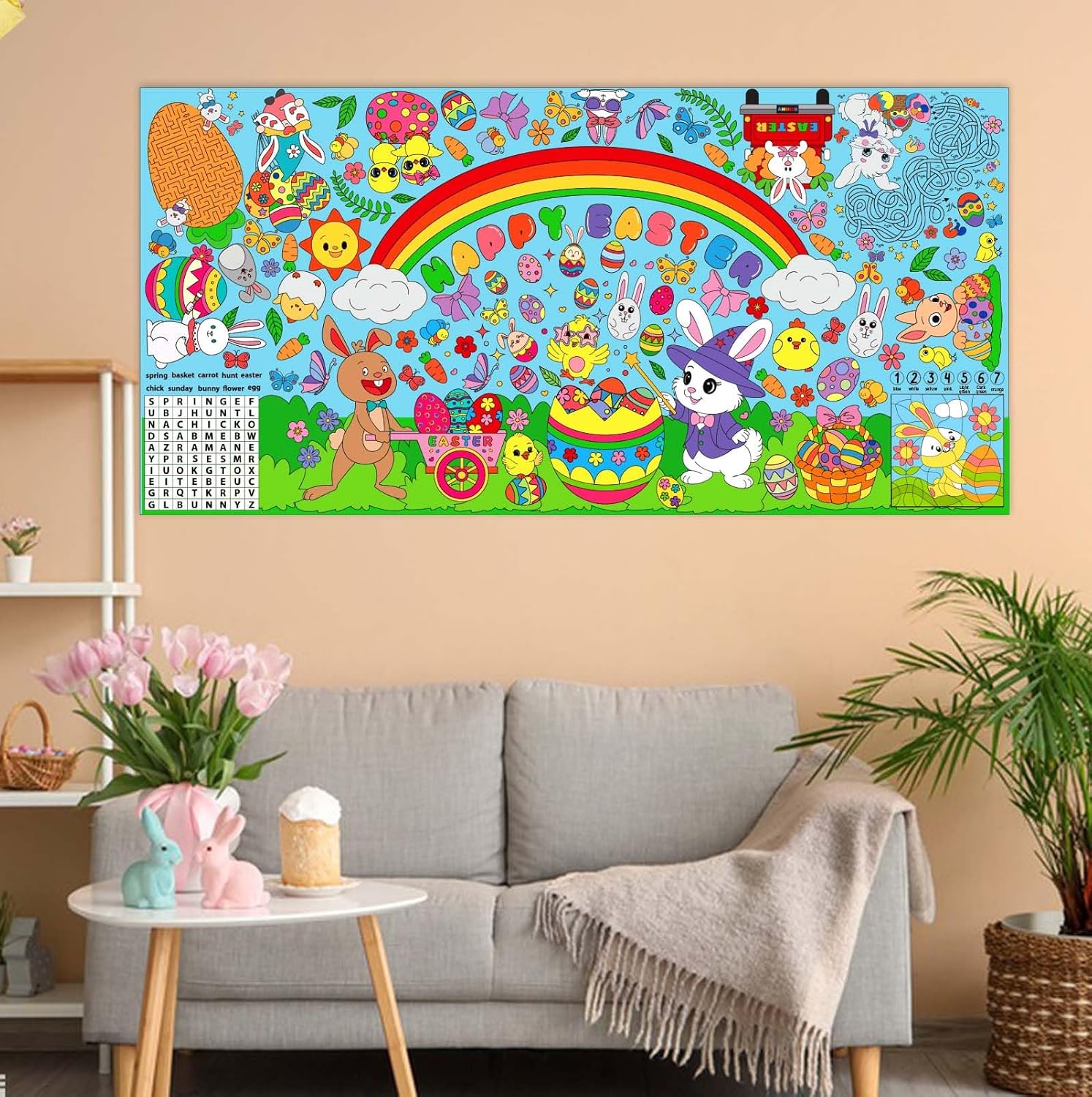 Easter Coloring Tablecloth with Bunny Egg Theme