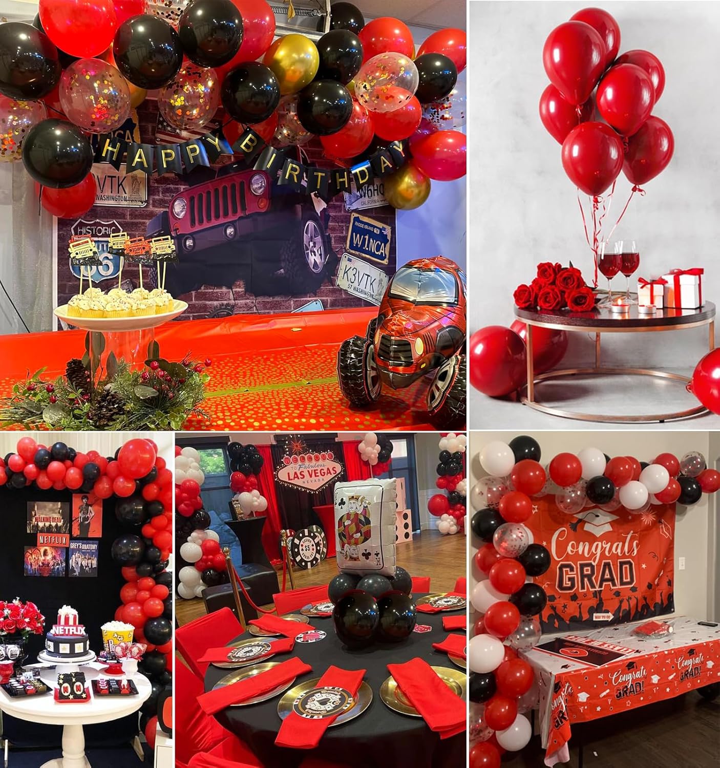 Red and Black Party Balloons 50pcs 12 Inch Decor Set