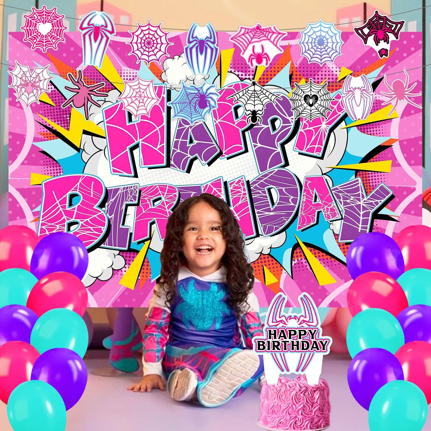 59 Pcs Pink Spider Party Decor Set