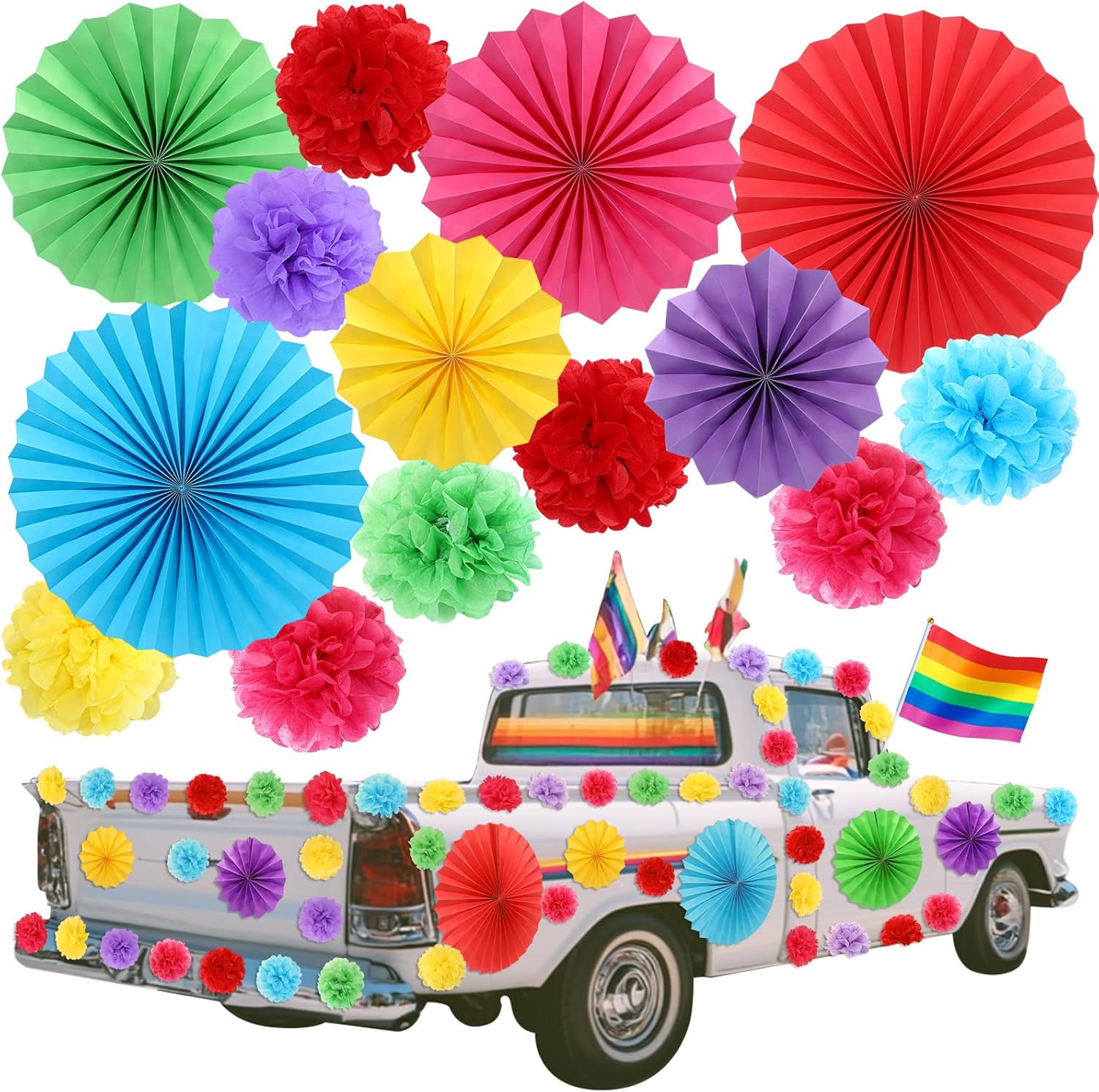 AmazingSpark 48 Pcs Rainbow Decorations for Car and Party