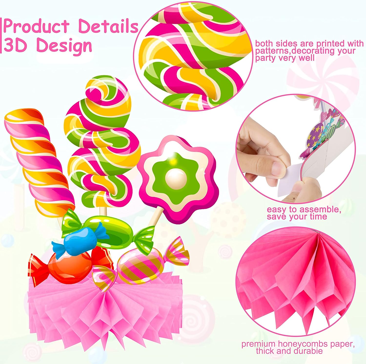 Candyland Party Table Honeycomb Centerpieces 9pcs