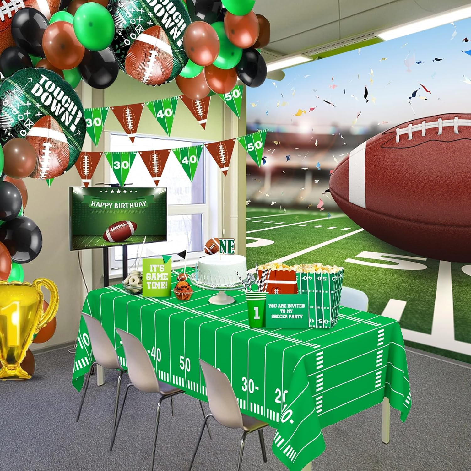 WNINK 2 Pack Football Tablecloths 54x108 Inch