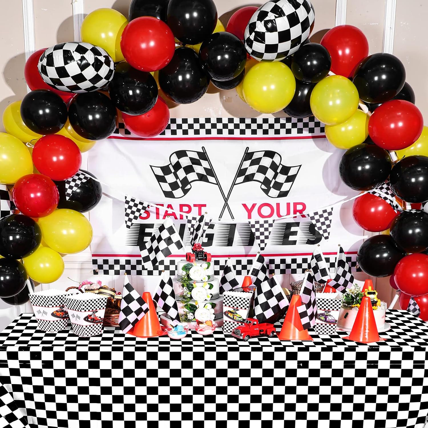 3 Racing Car Tablecloths 54 x 108 Inch Checkered Plastic Party Covers
