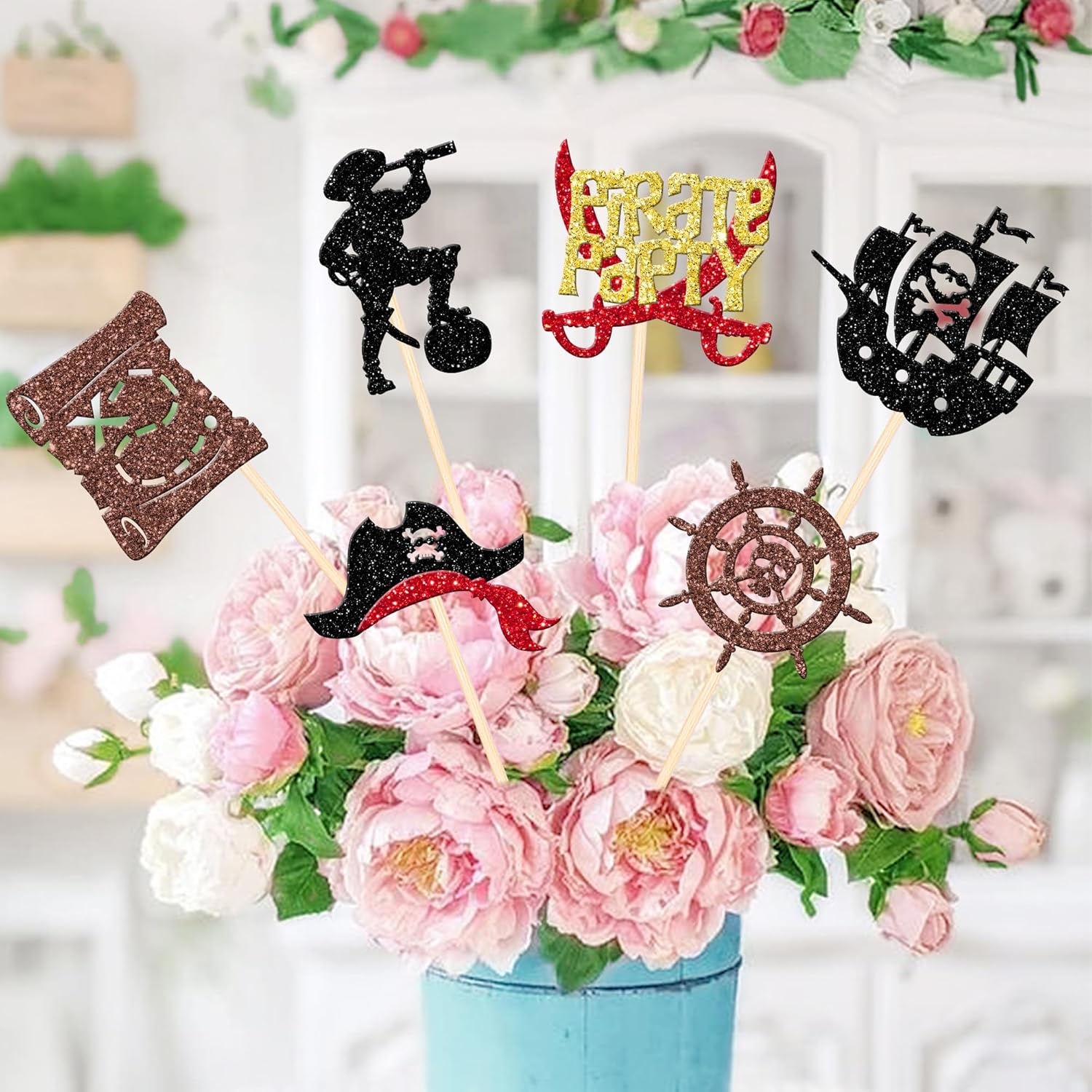 12 PCS Pirate Theme Centerpiece Sticks with Treasure Map