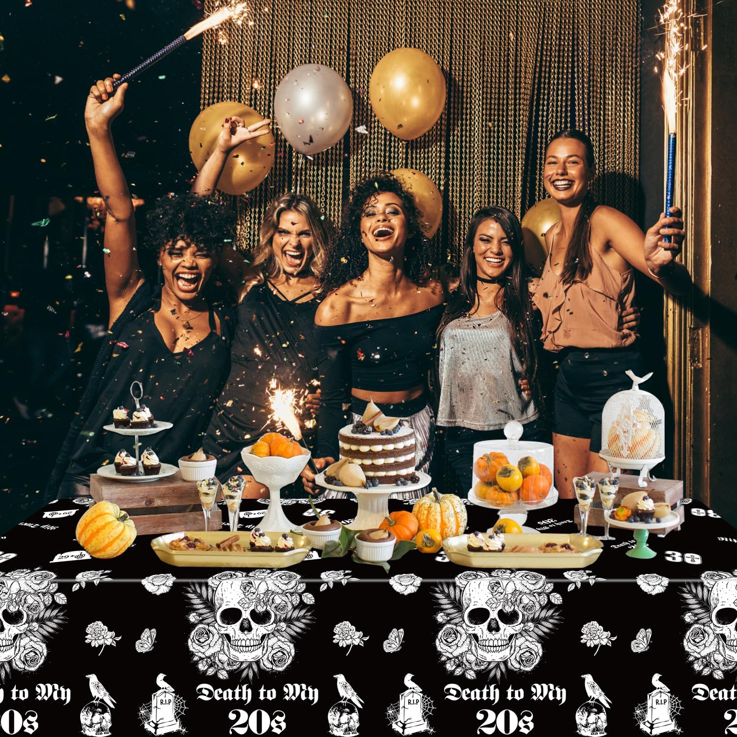 Death to My 20s 4Pcs Tablecloths Black 30th Birthday Decorations