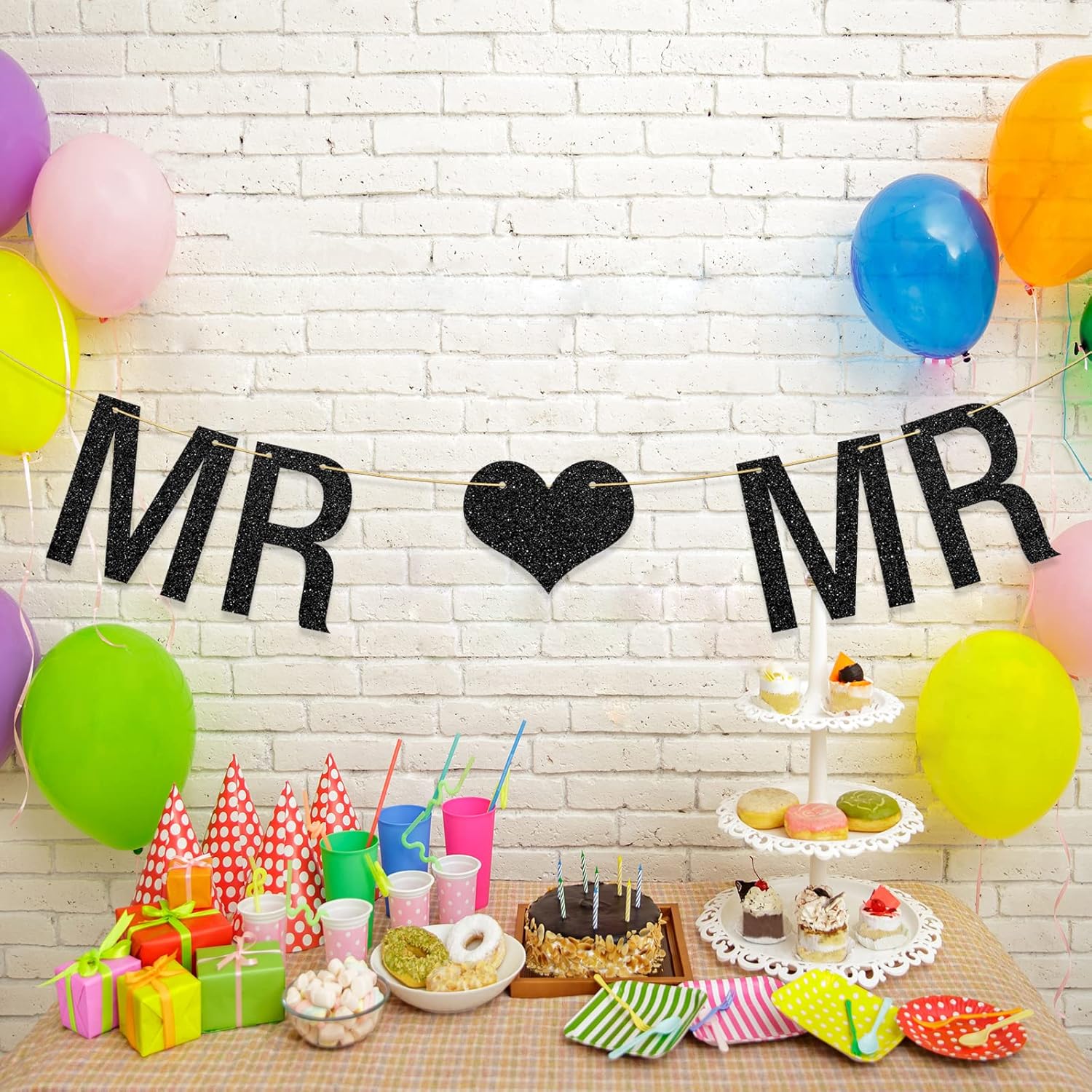 Mr Mr Banner Gay Theme Decor with Black Glitter