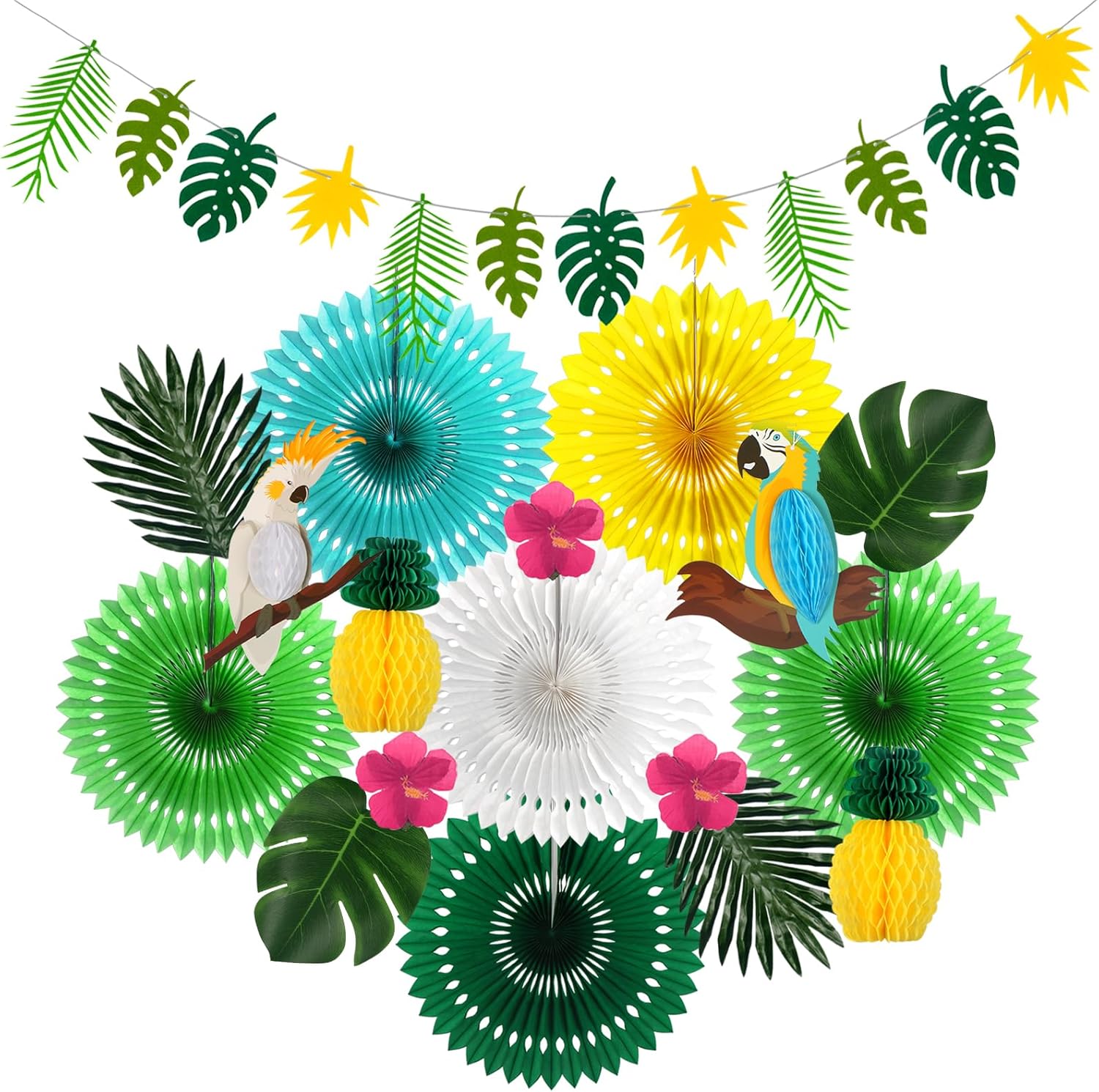 Tropical Birds Toucan Parrot Party Decorations Set Green