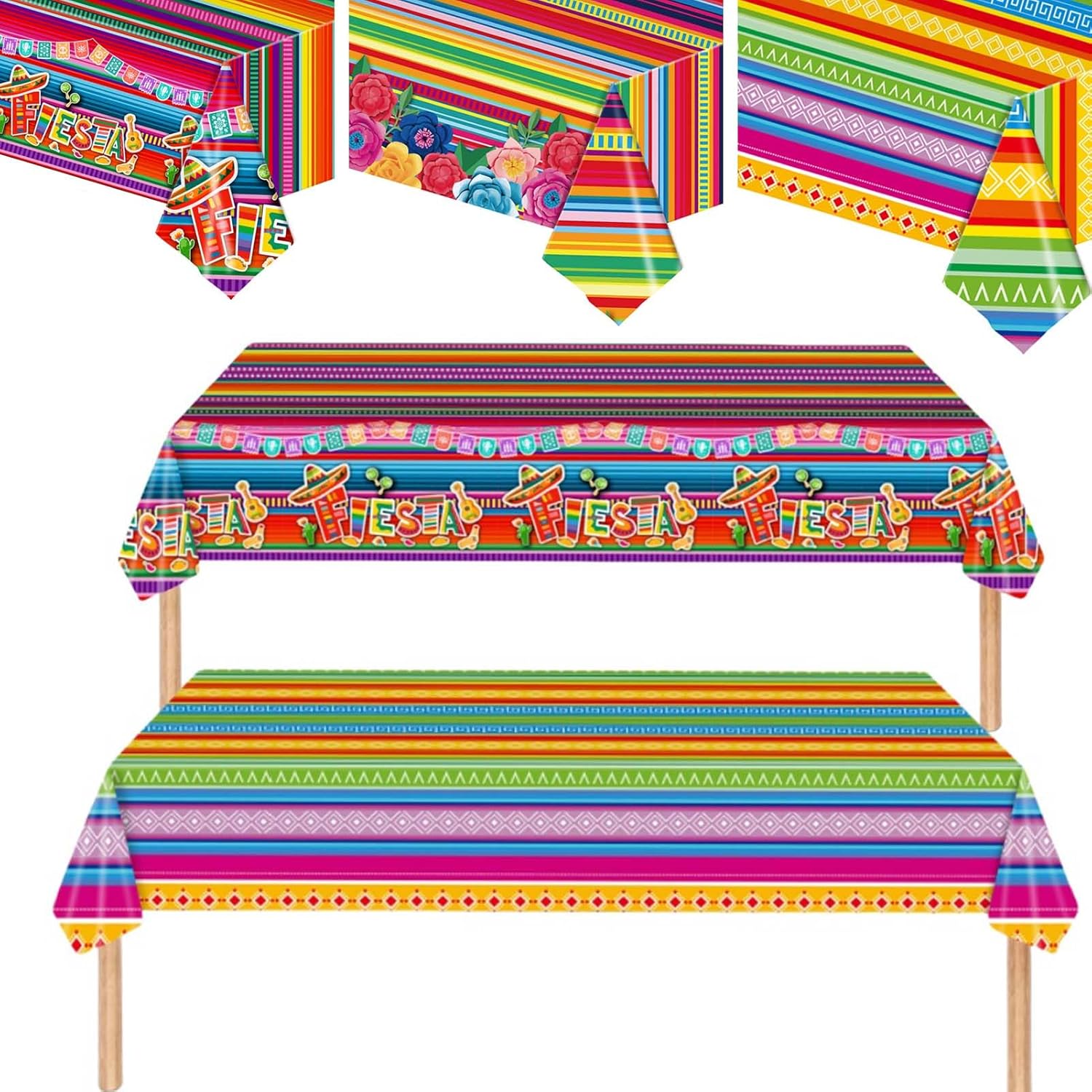 3 Mexican Fiesta Tablecloths 108x54 Inches Set