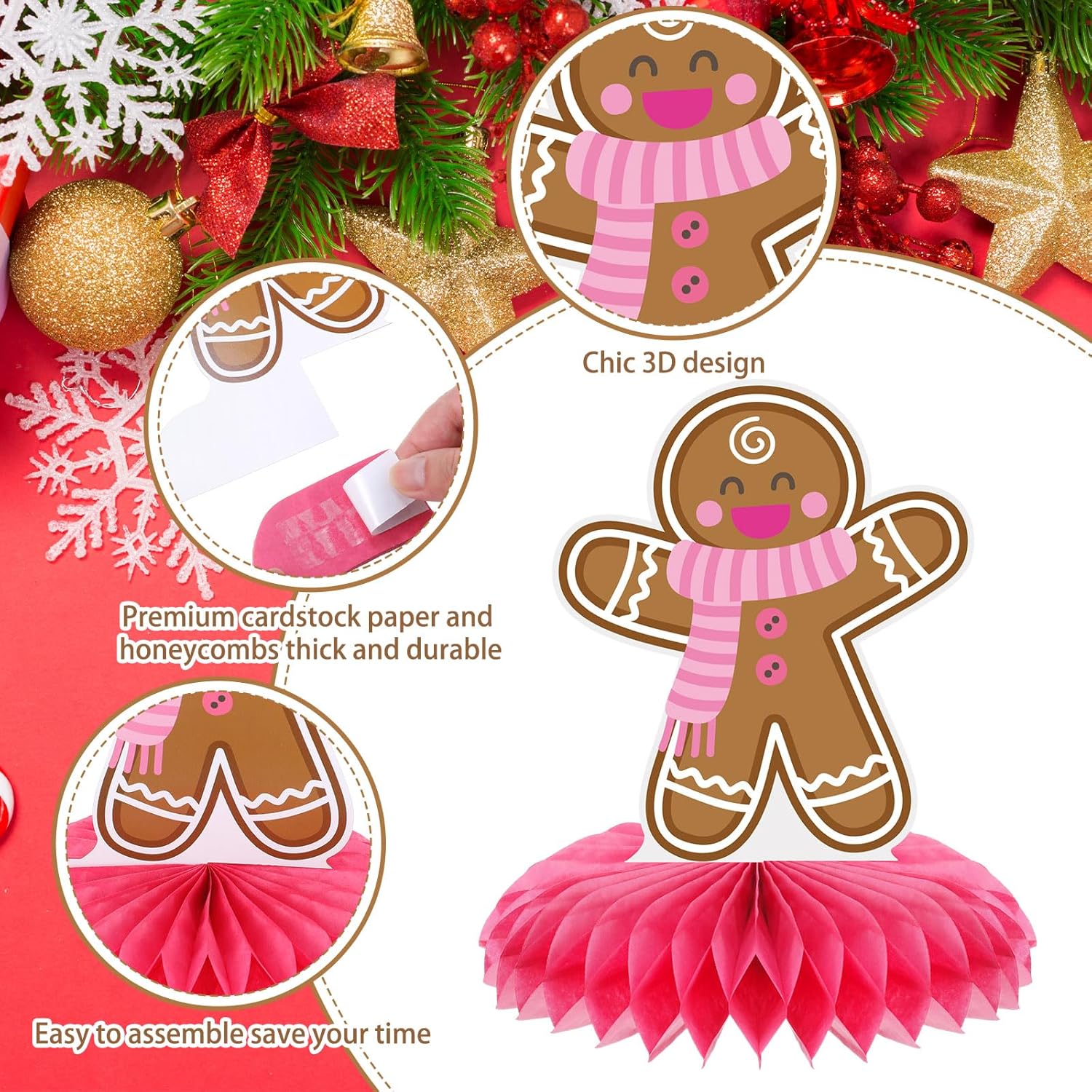 Poen 12 Pcs Gingerbread Man Honeycomb Centerpieces