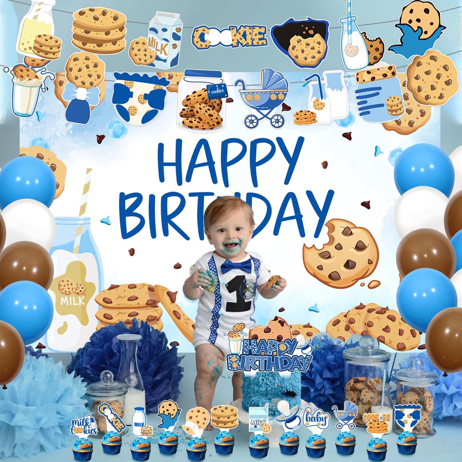 59 Pcs Milk and Cookies Party Decor Set