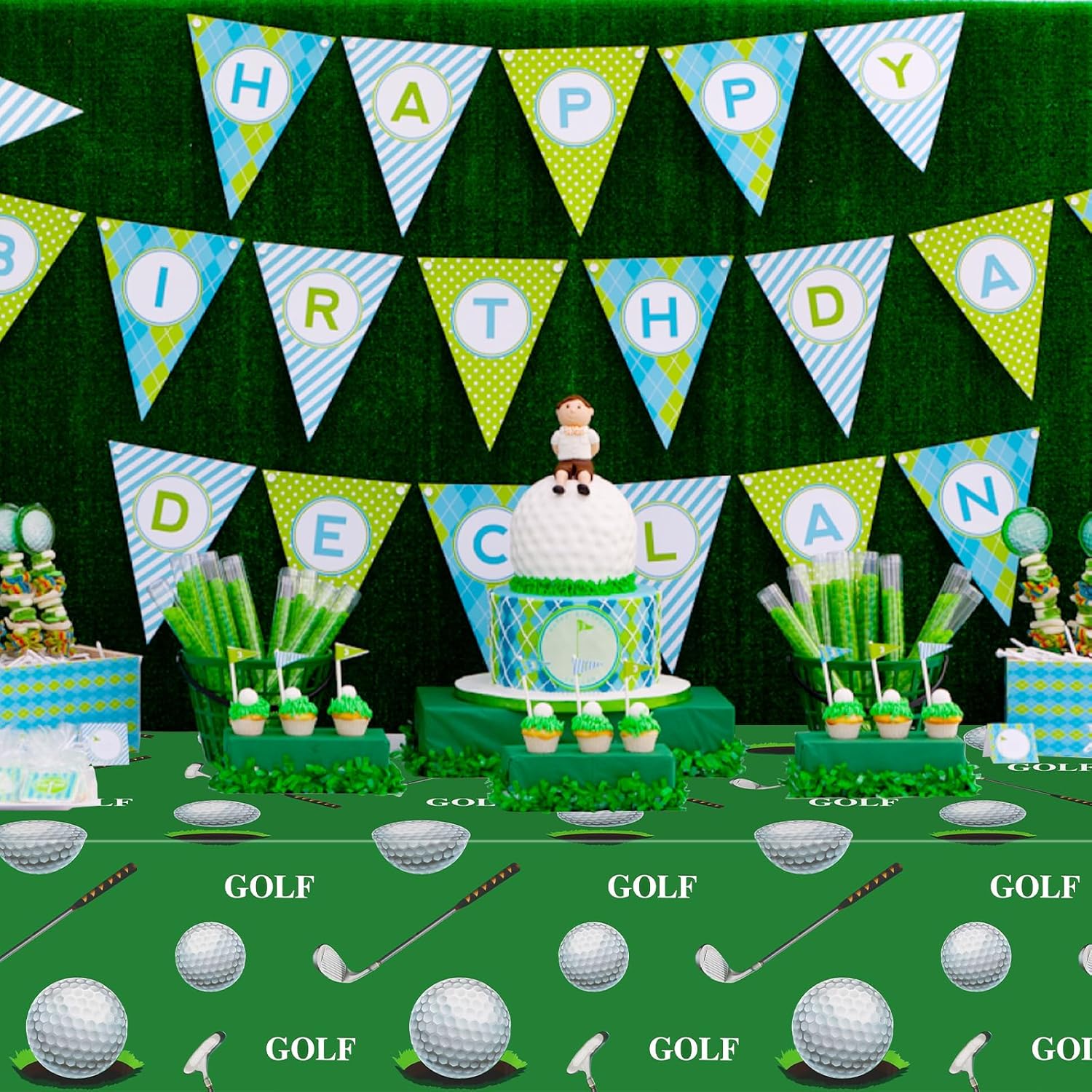 PHOGARY Golf Tablecloth Set 3-Piece Green Rectangular