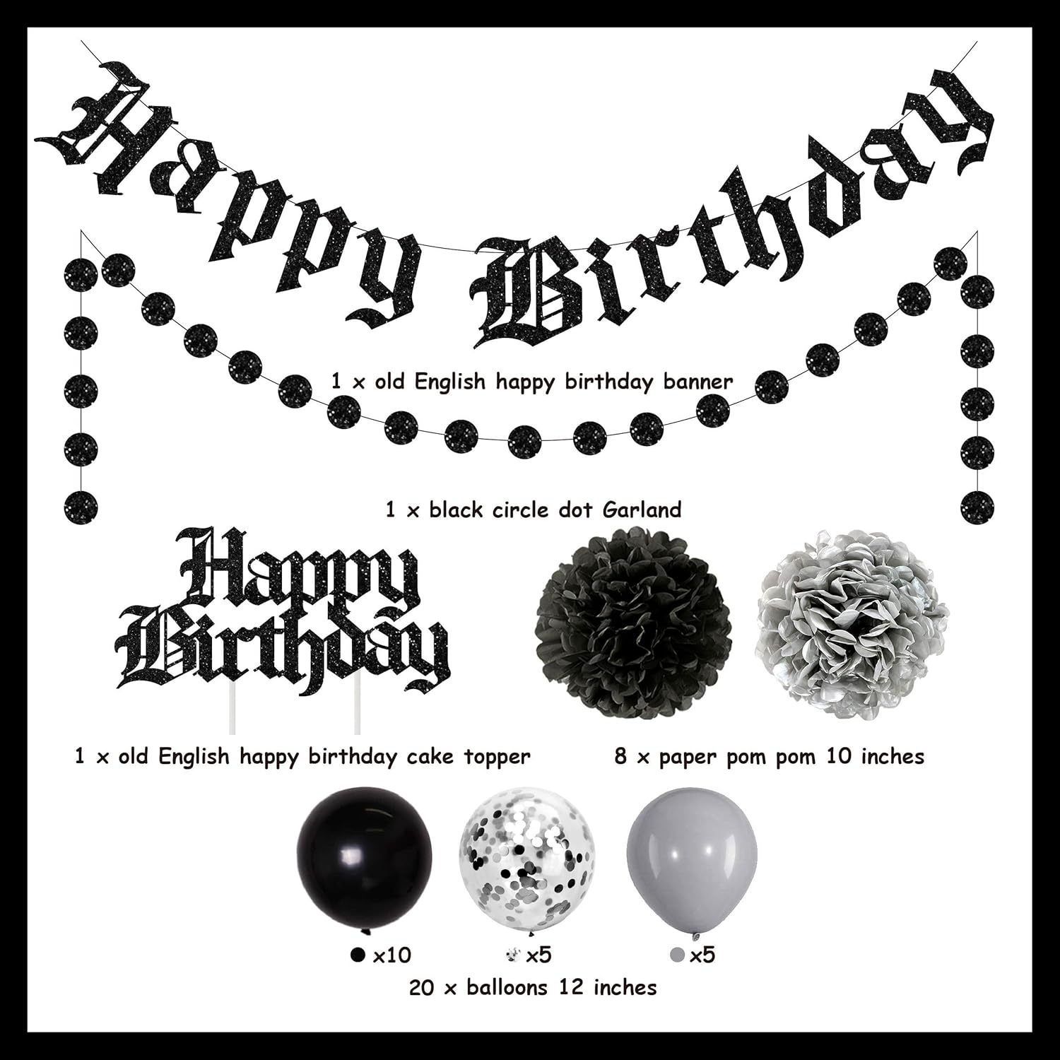 Black Gothic Birthday Decorations for Men Women