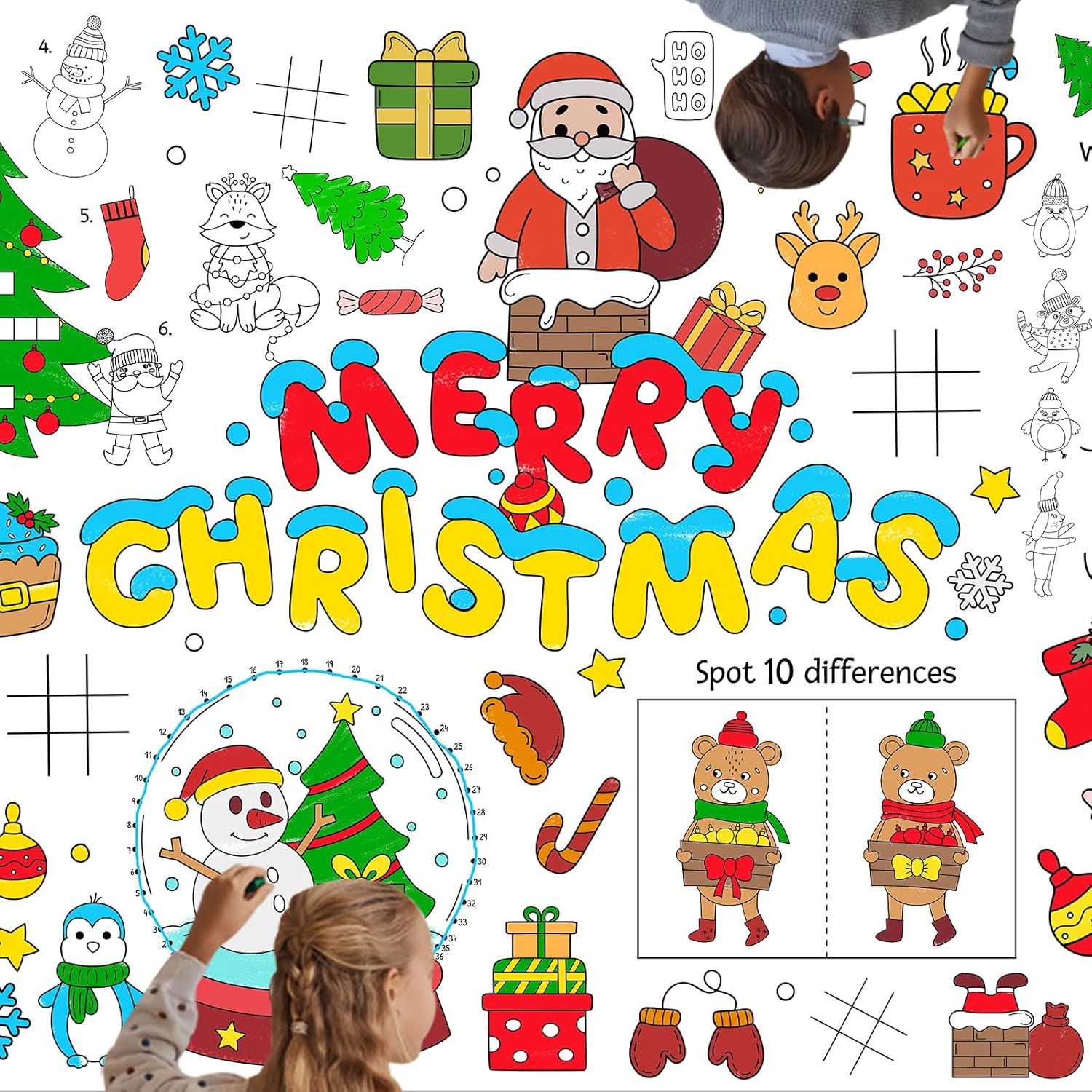 DISJOURNEY Christmas Coloring Tablecloth for Kids
