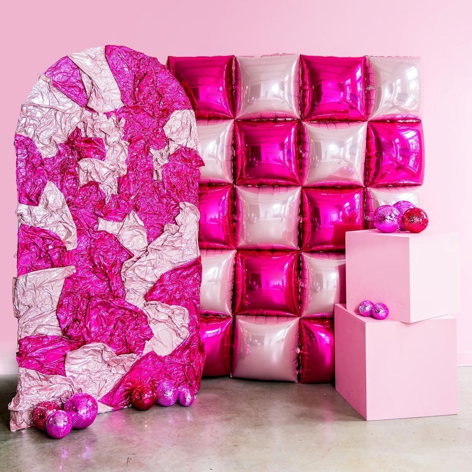 Hot Pink and Rose Double Sided Square Foil Balloons Wall