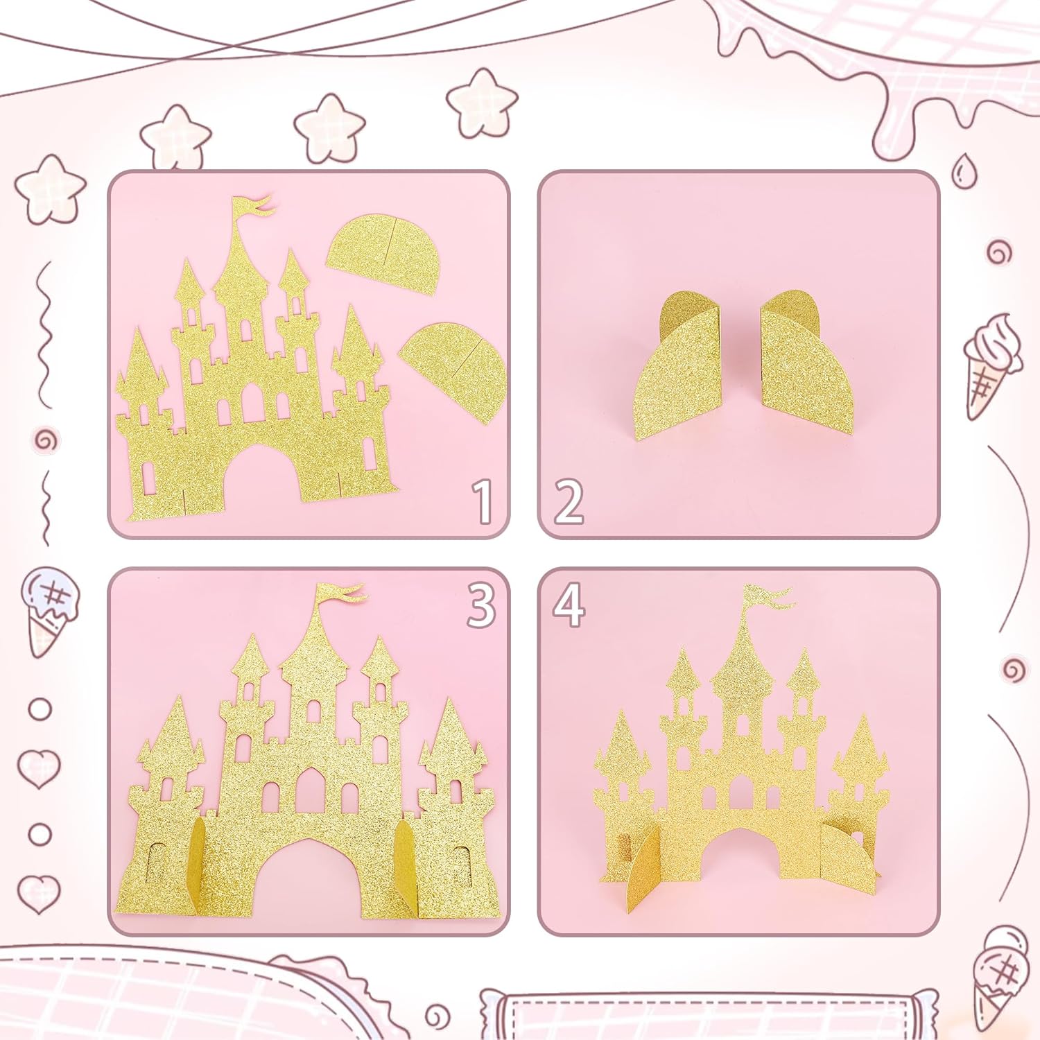 2 PCS Princess Castle Centerpieces Gold