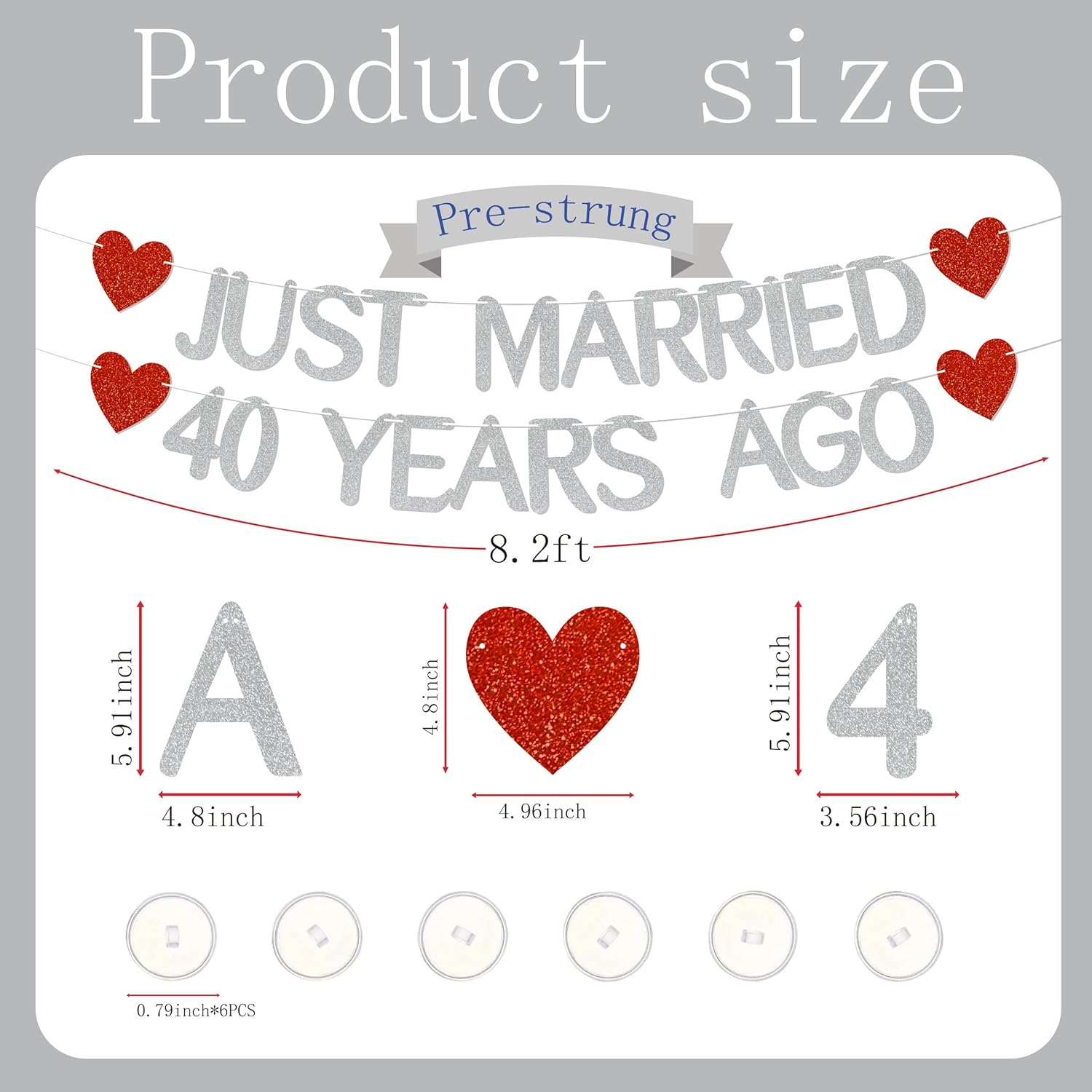 Just Married 40 Years Ago Glitter Banner with Adhesive Hooks