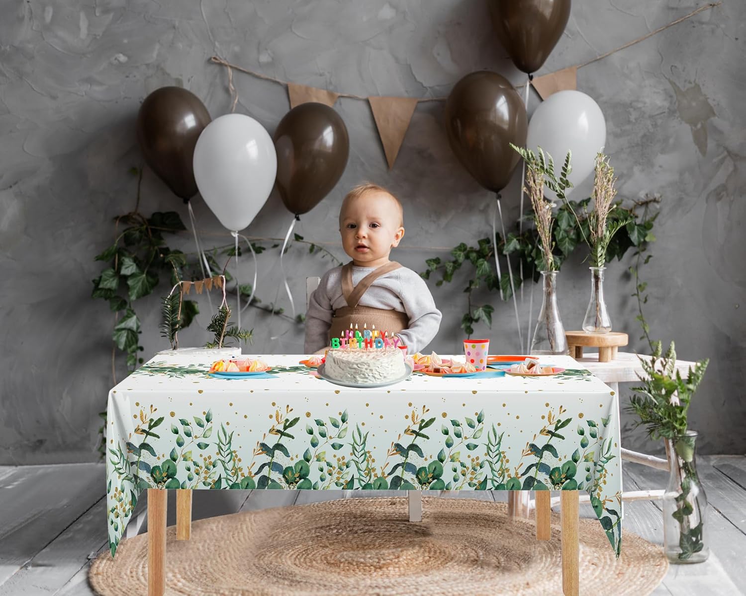 Irenare 3 Pcs Sage Green Plastic Tablecloth for Baby Shower