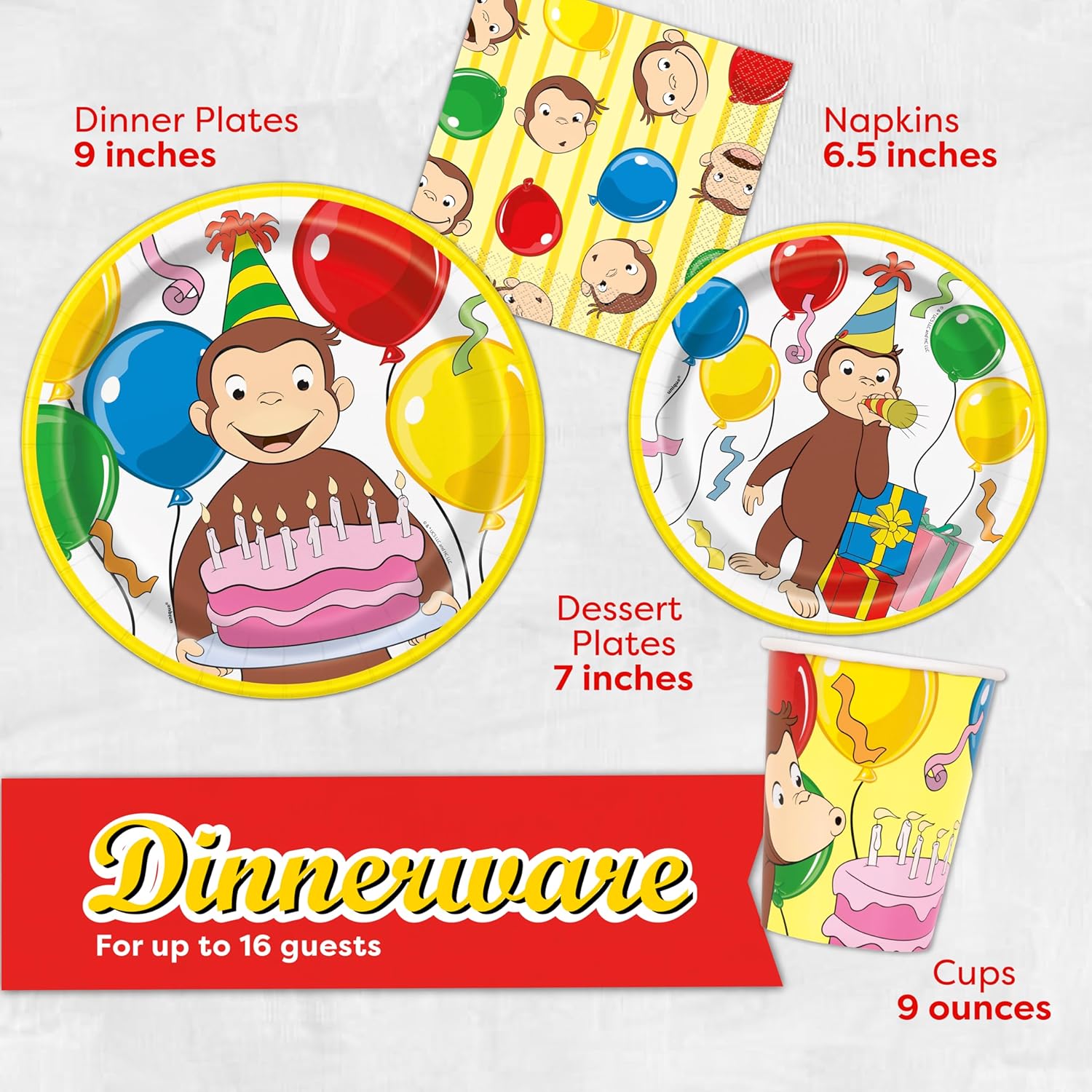 Curious George Birthday Party Pack for 16 Guests