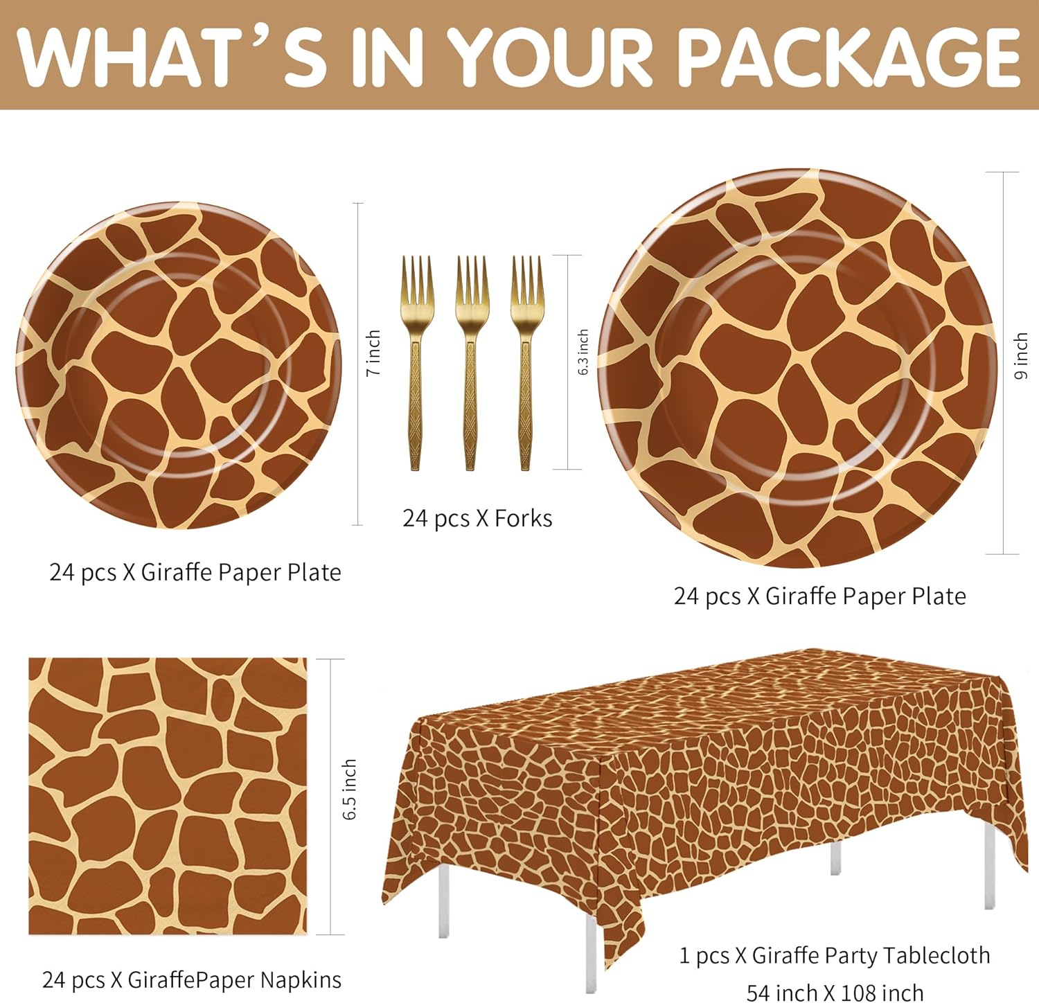 Giraffe Print Party Tableware Set for 24 Guests