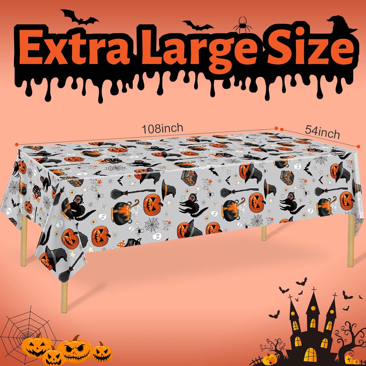 AobkDeco Halloween Tablecloth Set 3pcs Pumpkin Spider Web Bats