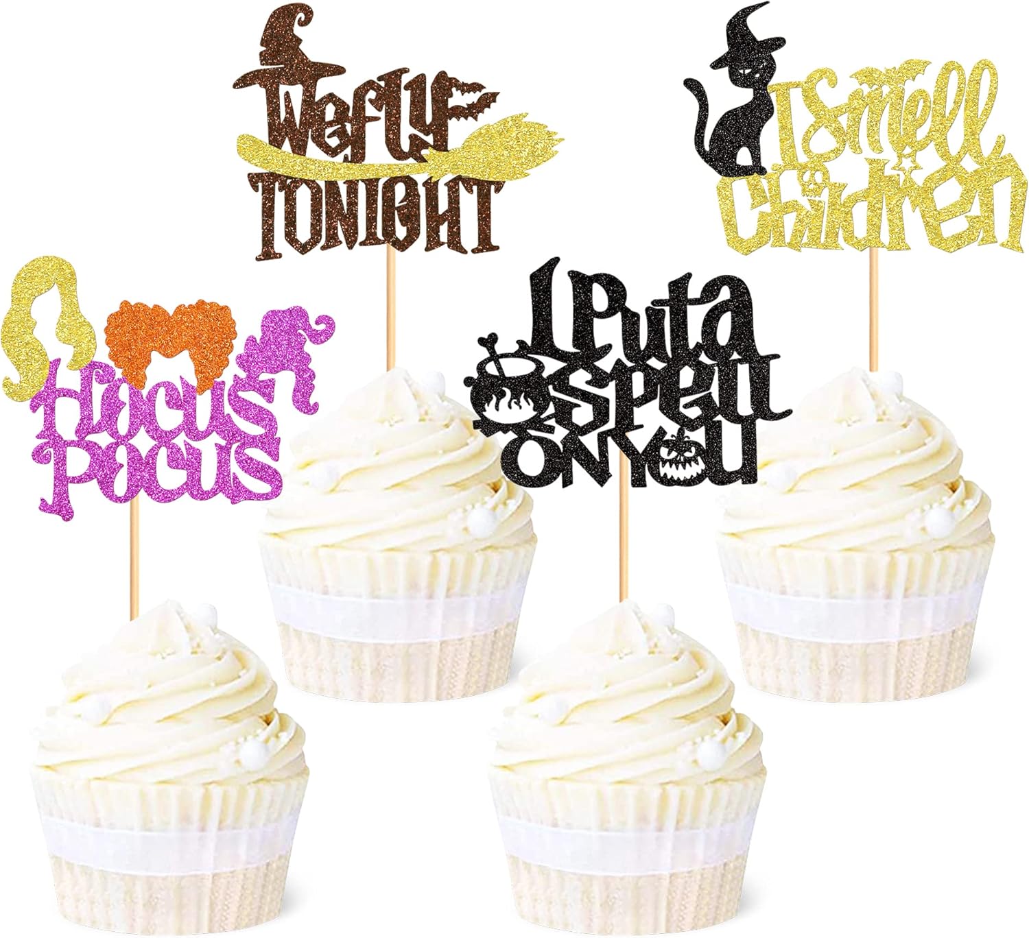 Ercadio 24 Pack Hocus Pocus Witch Hair Cupcake Toppers