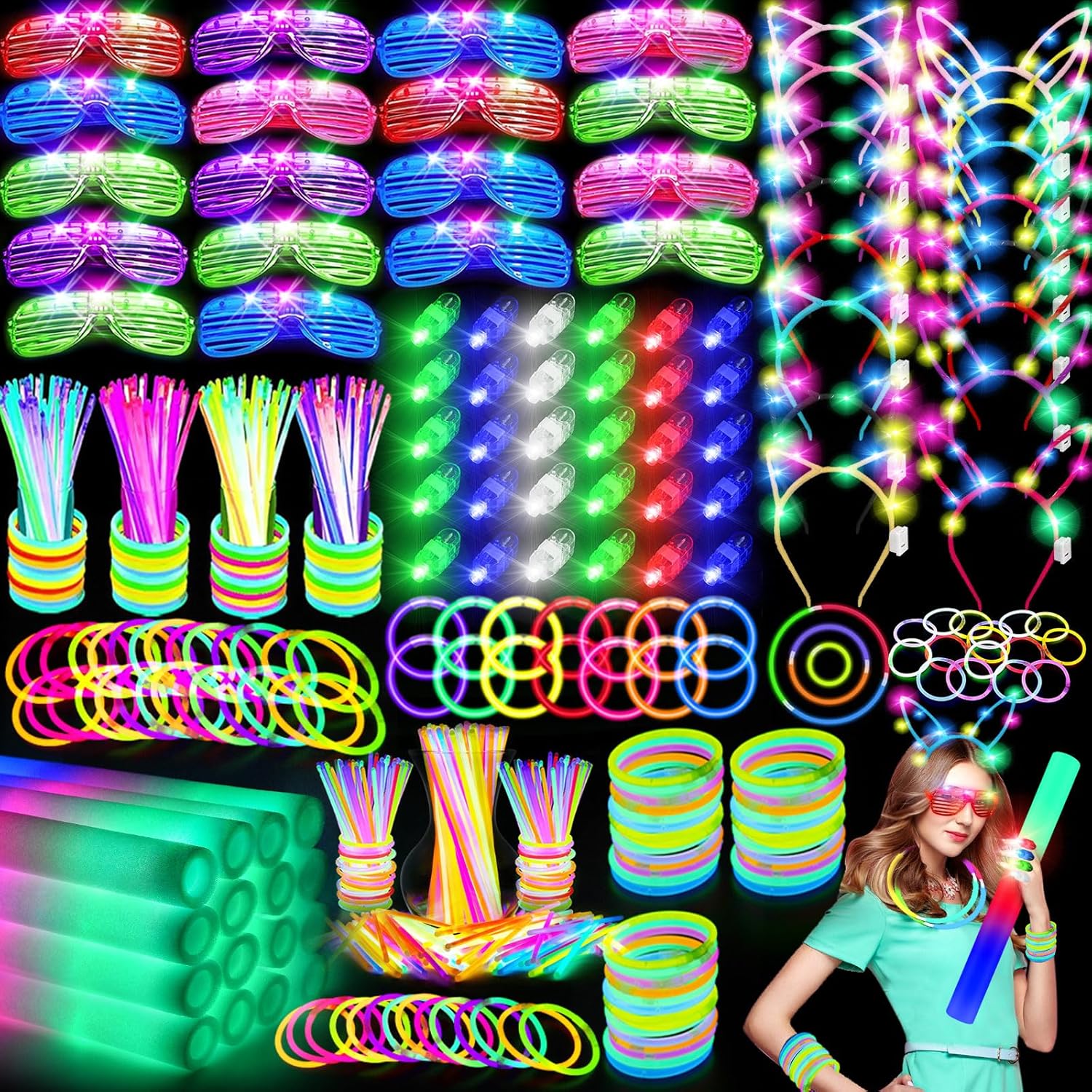 282 PCS Glow in the Dark Party Supplies for Wedding Birthday Concert