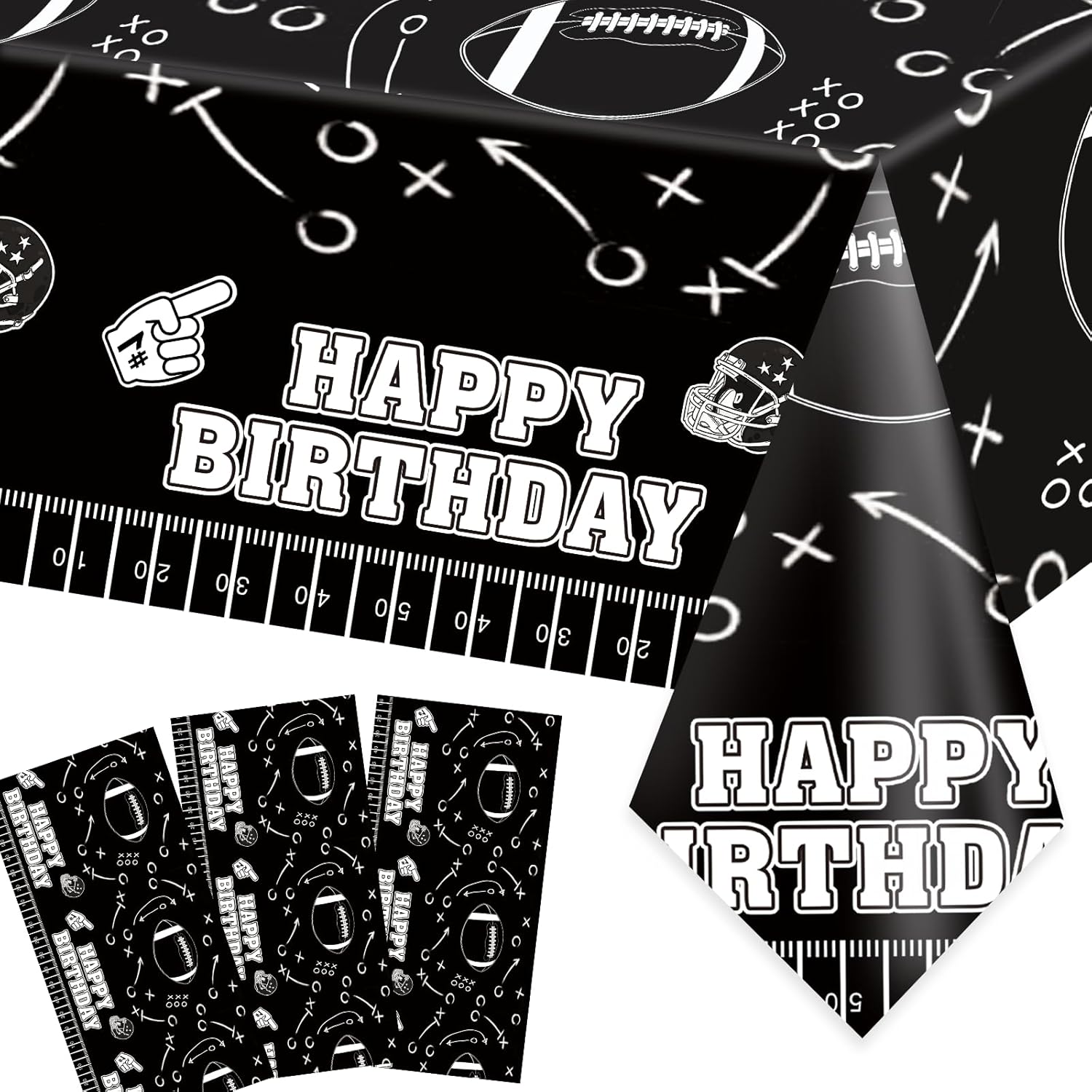 Idealmuzik 3pcs Football Tablecloth Black Tactical Design 54x108 Inch