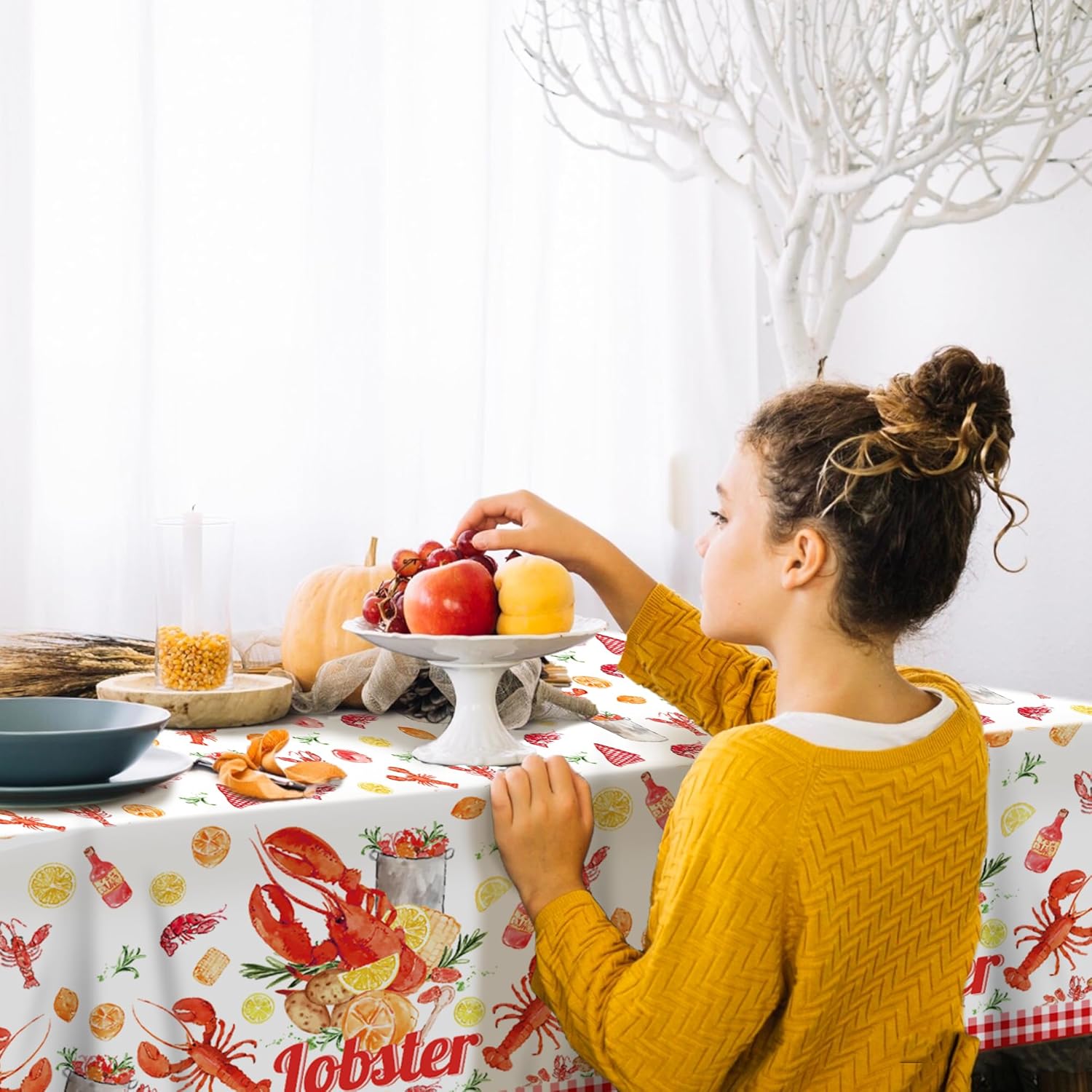 Lide Road 2Pcs Lobster Themed Tablecloth for Crawfish Boil Party
